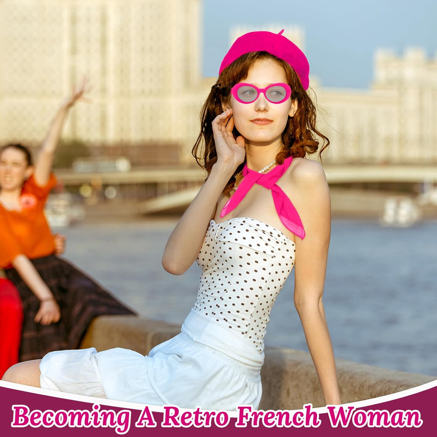 French Women Fancy Dress Costume Accessories Set French Artist Mime Kit with Red Beret Scarf Sunglasses Gloves for Women Girls Cosplay Party Supplies School Dress up Day image number 3