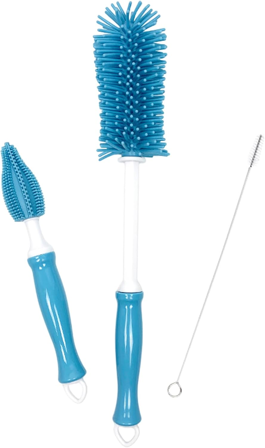 3 Pcs Silicone Bottle Brush Cleaning Set, 12" Long Handle Bottles Cleaner for Baby Bottles, Sports Bottle, Wine Decanter, Narrow Cup, Vase, Glassware, and Smaller Diameter Bottle Openings(Color:Blue) image number 4