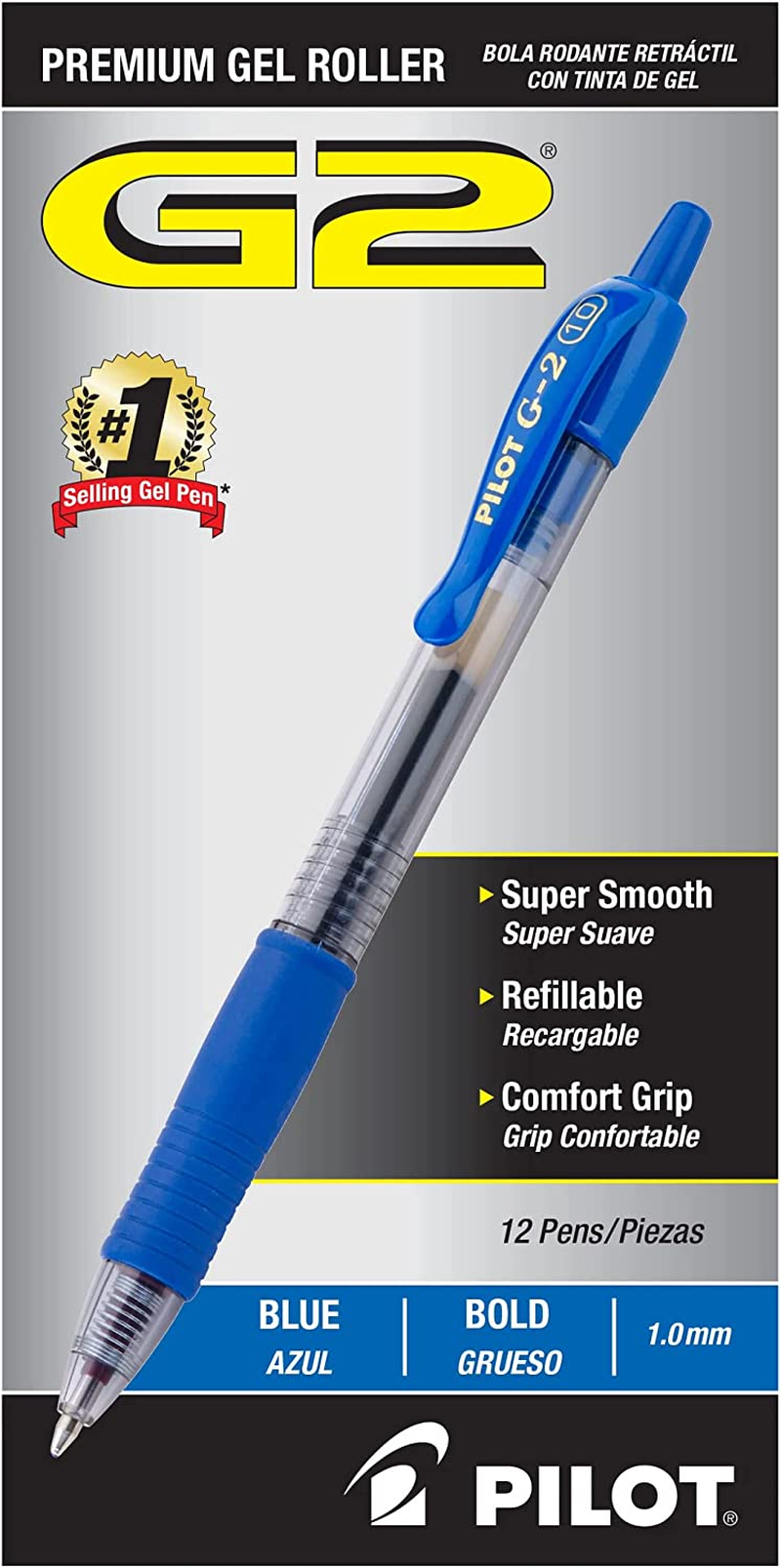 Pilot G2 Retractable Ultra Fine Point Premium Gel Ink Roller Ball Pens Dozen Box, Blue Ink image number 6
