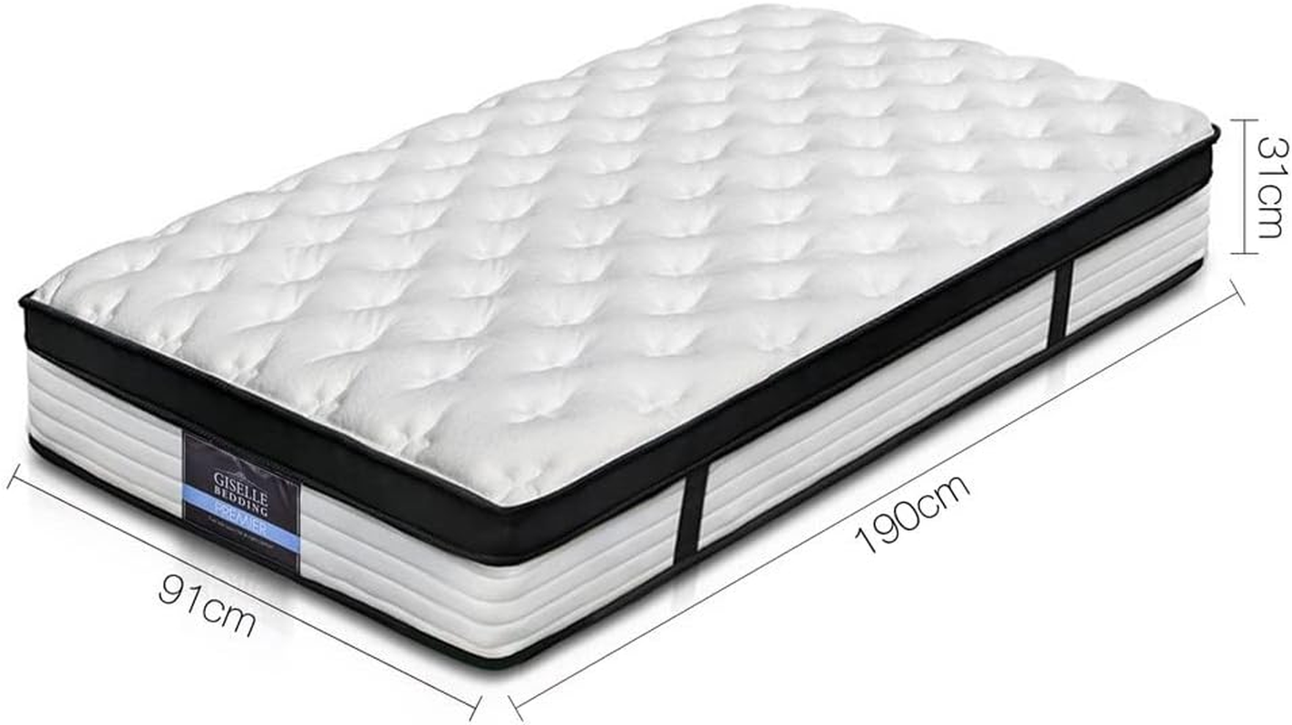 Giselle Bedding Mattress Single Bed Foam Mattresses 31Cm Thickness, with 5-Zone Pocket Spring System and Breathable Euro Top, 5Yrs Warranty, Medium Firm, White + Blackwith Vacuum Packed image number 1