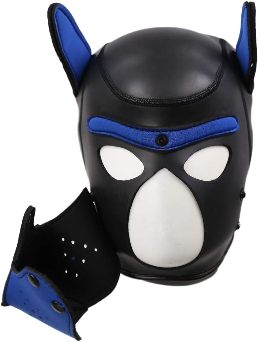 Moleney Adults Neoprene Puppy Hood Mask, Removable Cosplay Dog Full Face Pup Hood Mask image number 2