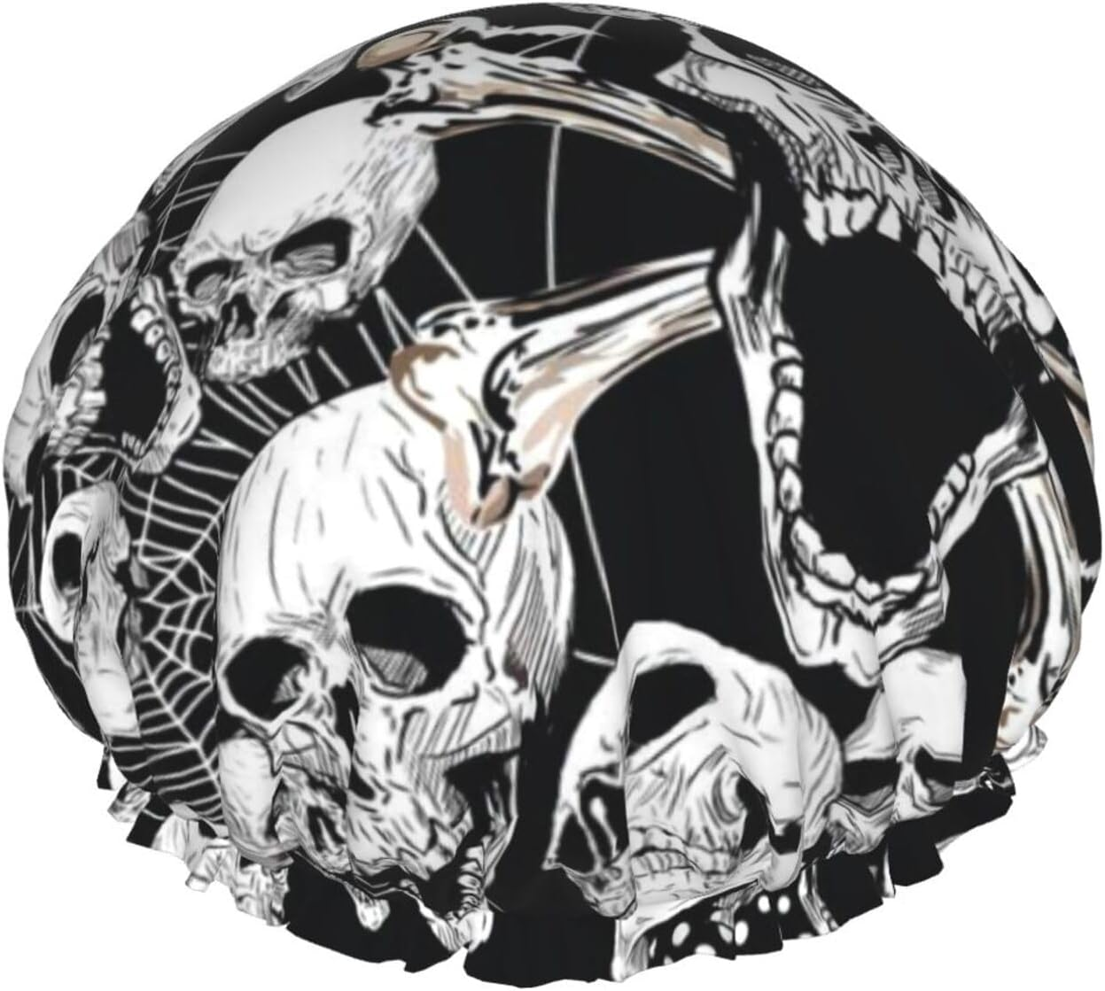 Wurton Skull Background Print Reusable Enviro-Care Shower Cap Soft for Women Double Waterproof Layers Showe Cap image number 1