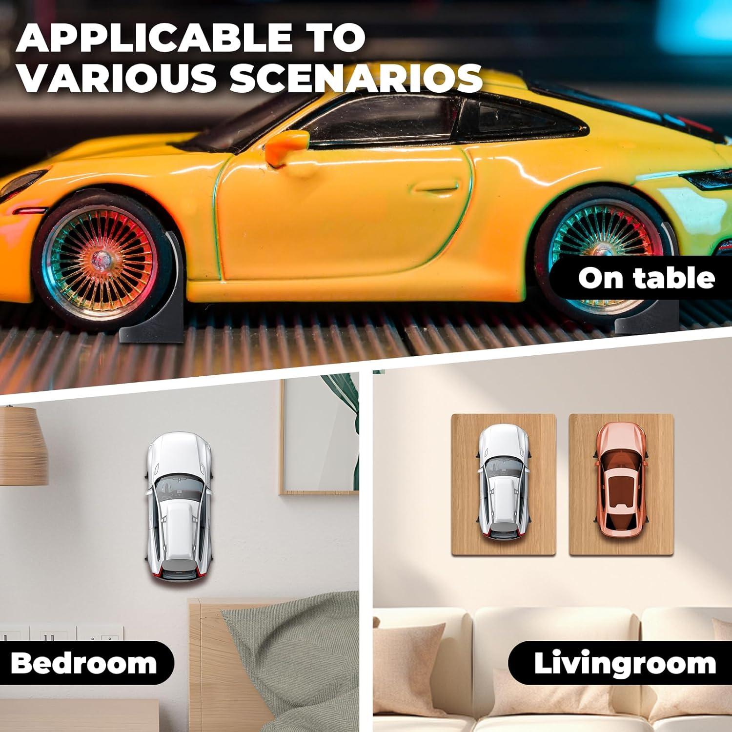 12/20 Pac Car Display Wall Mount Firm Display Cars by Wheels on Wall Vertical Car-Display Bracket Compatible with Car Models Easy-To-Install Hanging Cars Display Rack (20) image number 3