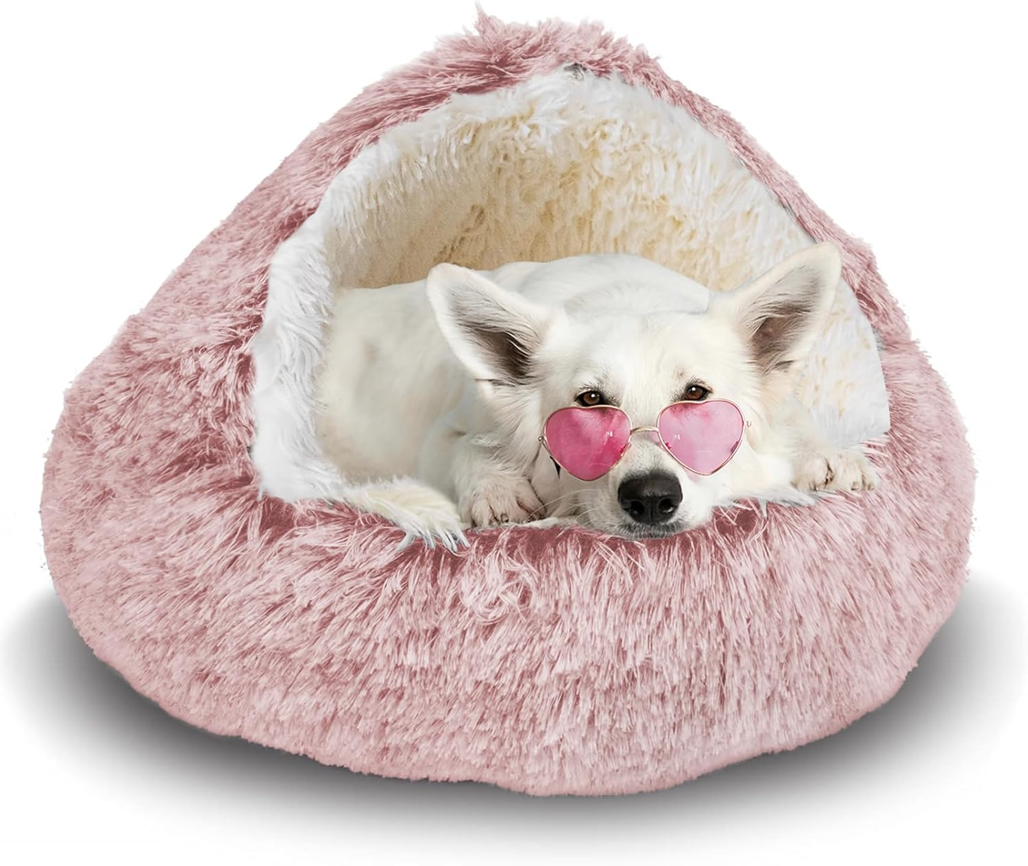 Cat Bed round Plush Fluffy Hooded Cat Bed Cave, Cozy for Indoor Cats or Small Dog Beds, Soothing Pet Beds Doughnut Calm Anti-Nxiety Dog Bed - Waterproof Bottom Washable (Grey, 60Cm)