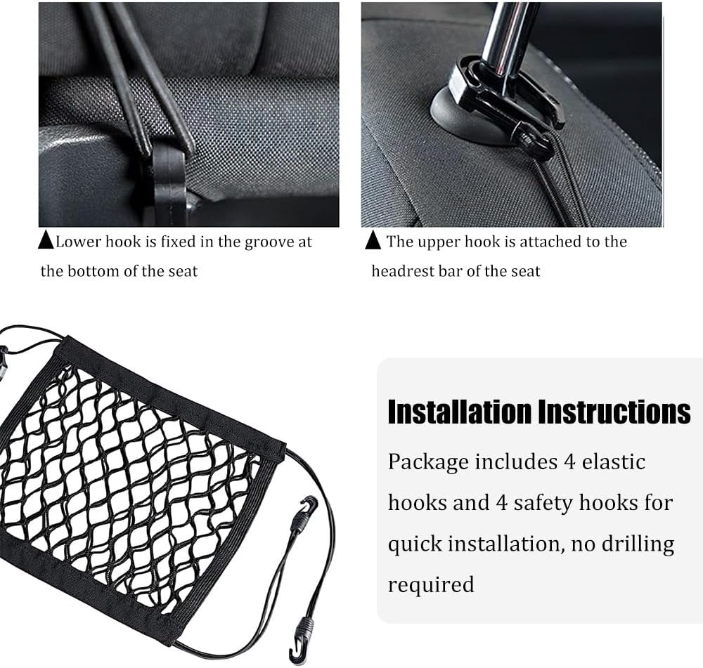 1 Pcs Car Front Seat Partition Stretchable Net, 11.8" X 11.8" Portable Storage Double Layer Coarse Net Clip-Installation Pet Anti-Fall Safety Barrier, Safety Travel Accessory (Black) (Large)