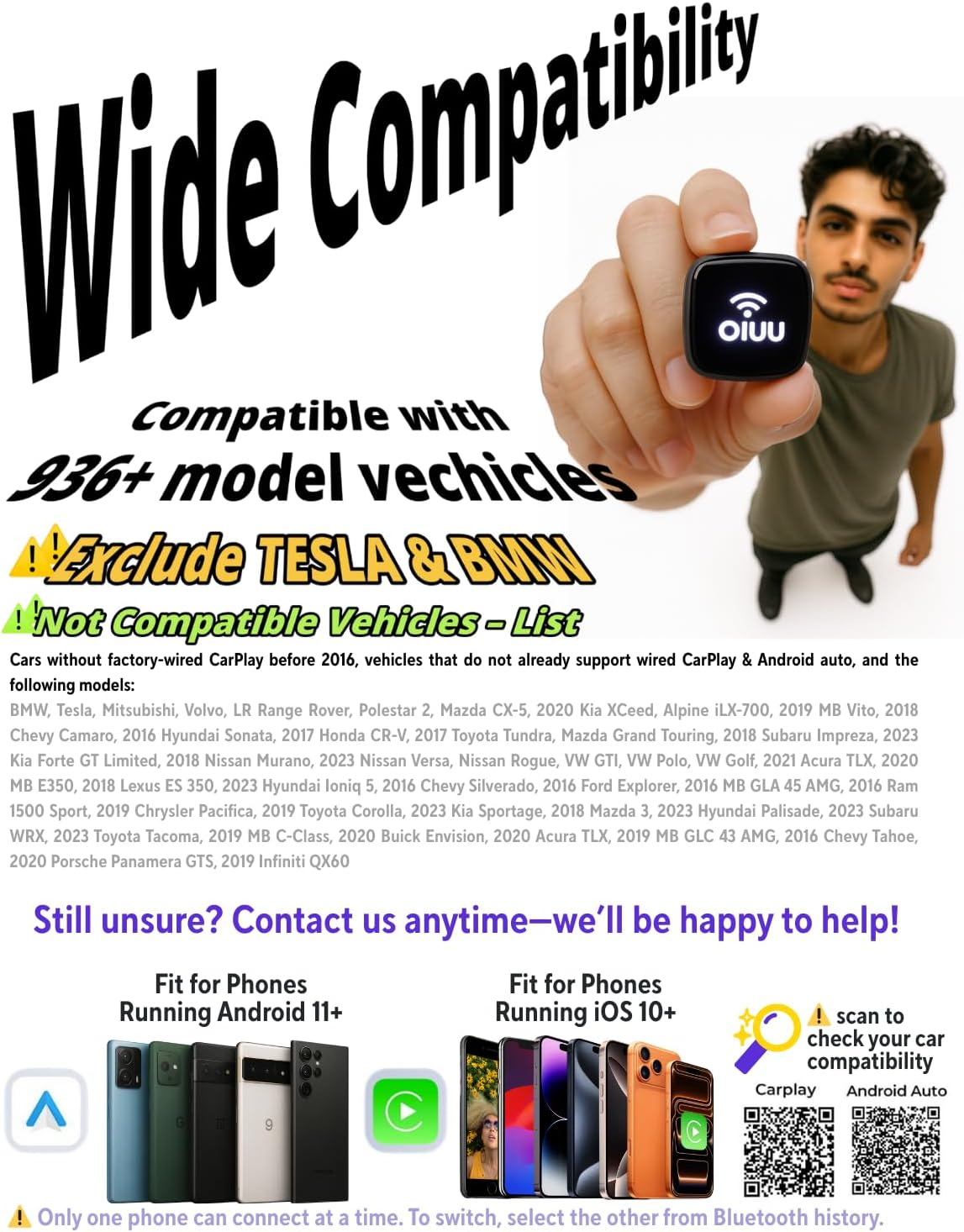 OIUU Mini Wireless Carplay Adapter & Android Auto Adapter, Latest SOC Chip Dual-Band Wifi, Bluetooth 5.0 No-Lag Stable Connect, Supports Factory Wired Apple Carplay/Android Auto, Car Accessories-J20 image number 1