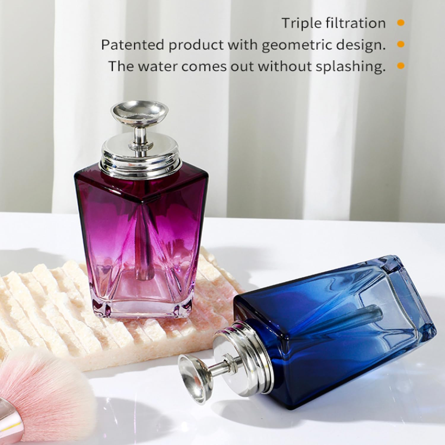 Misforu 5 Oz/ 150Ml Nail Polish Remover Pump Empty Dispenser Bottle Push down Glass Empty Pump Dispenser for Nail Polish Alcohol Makeup Remover Refillable Bottle Acetone Pump Dispenser - Blue image number 5