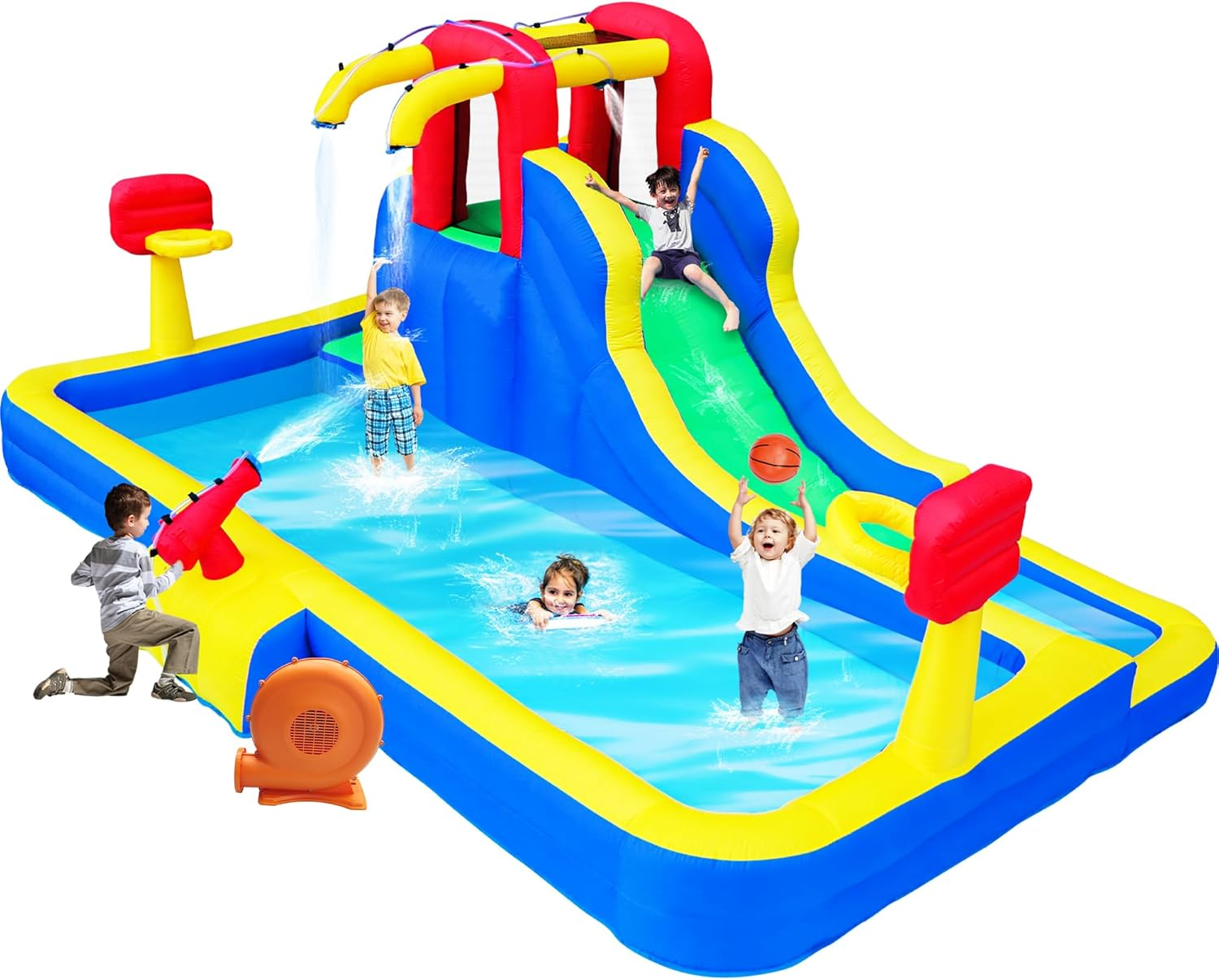 Inflatable Water Slide, 8 in 1 Water Park with Blower, 457 X 282 X 195 Cm Water Slides with Large Splashing Pool, Double Basketball Hoops, Water Cannon image number 3
