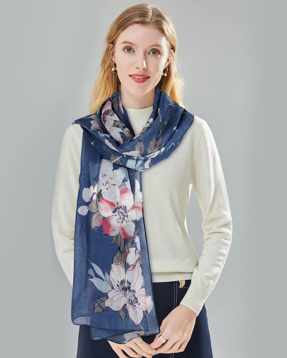 GERINLY Women Fashion Scarves Lightweight Flowers Print Shawl Wrap Head Scarf