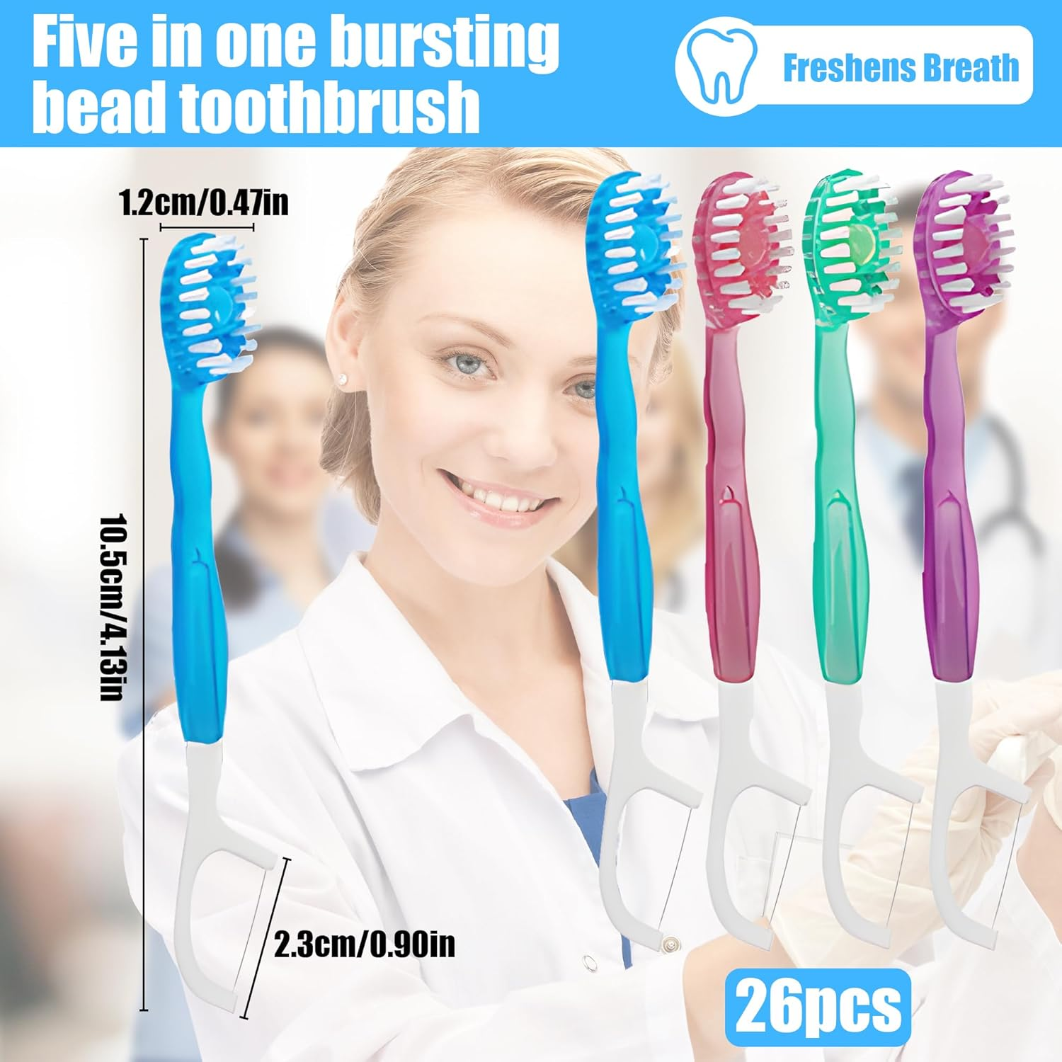 26-Pack 5-In-1 Disposable Travel Toothbrush Kit with Pre-Pasted Toothpaste & Floss | Compact Waterless Oral Care for Travel, Camping & On-The-Go | Perfect for Adults, Backpackers & Office Use image number 6