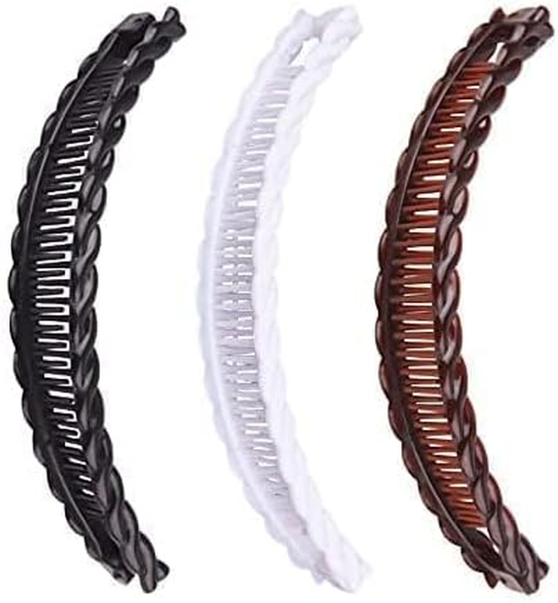 2 Pcs Large Banana Clips Fish Clips Long Hair Clips Comb Grip Hair Accessories (Black and Brown)