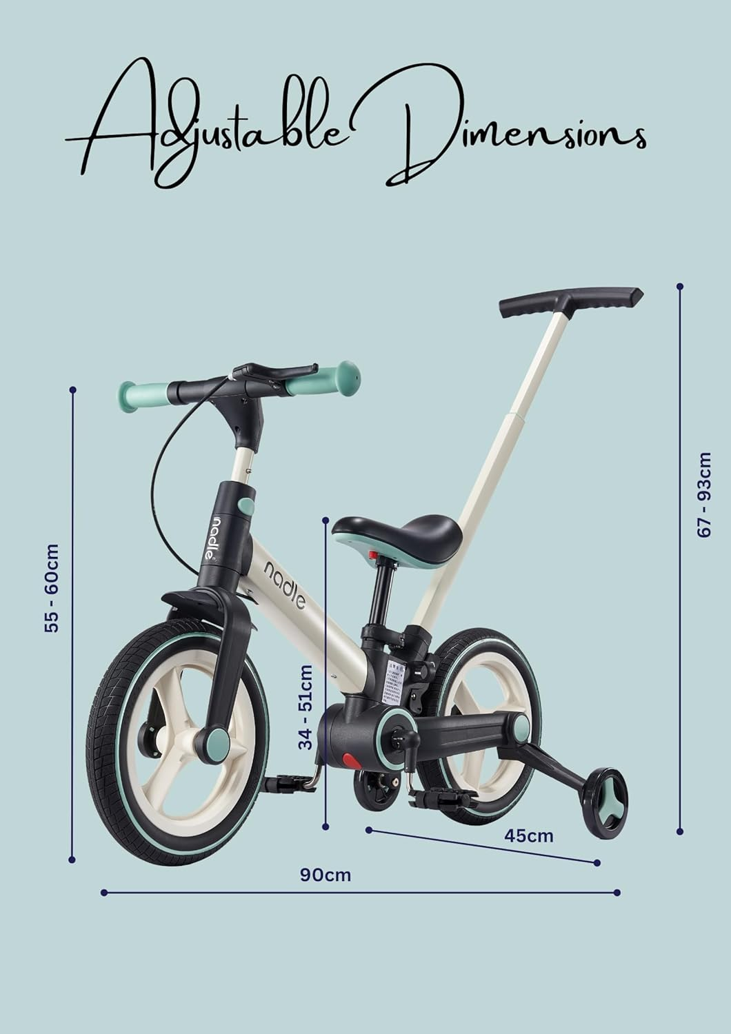 Nadle Kid'S 4 in 1 Balance Bike, Bicycle with Optional Training Wheels And/Or Parent Handle - Red image number 5