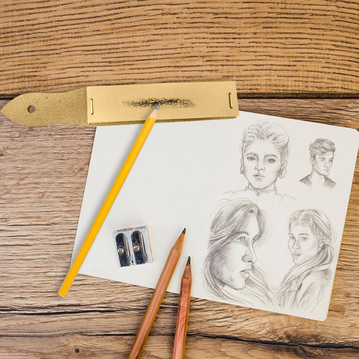 TEAONE Pencil Sanding Block, 2 PCS Charcoal Sandpaper for Charcoal Pencils, Pastel Sticks (16 X 3Cm/6.29 X 1.18In) image number 3