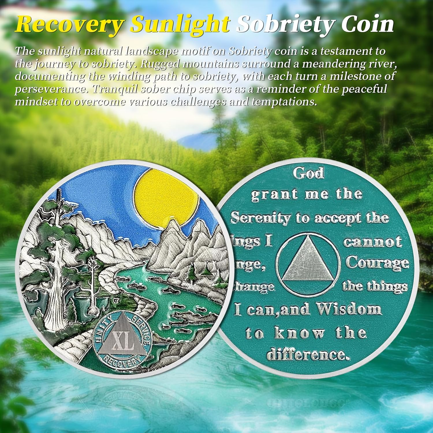 Sunlight 40 Year Sobriety Coin - Recovery 40 Year AA Coins - Serenity Prayer AA Chips and Medallions - 0-40 Prime Na Clean Token - Sober Chip Alcoholics Anonymous Gifts for Men Women - 12 Year image number 6