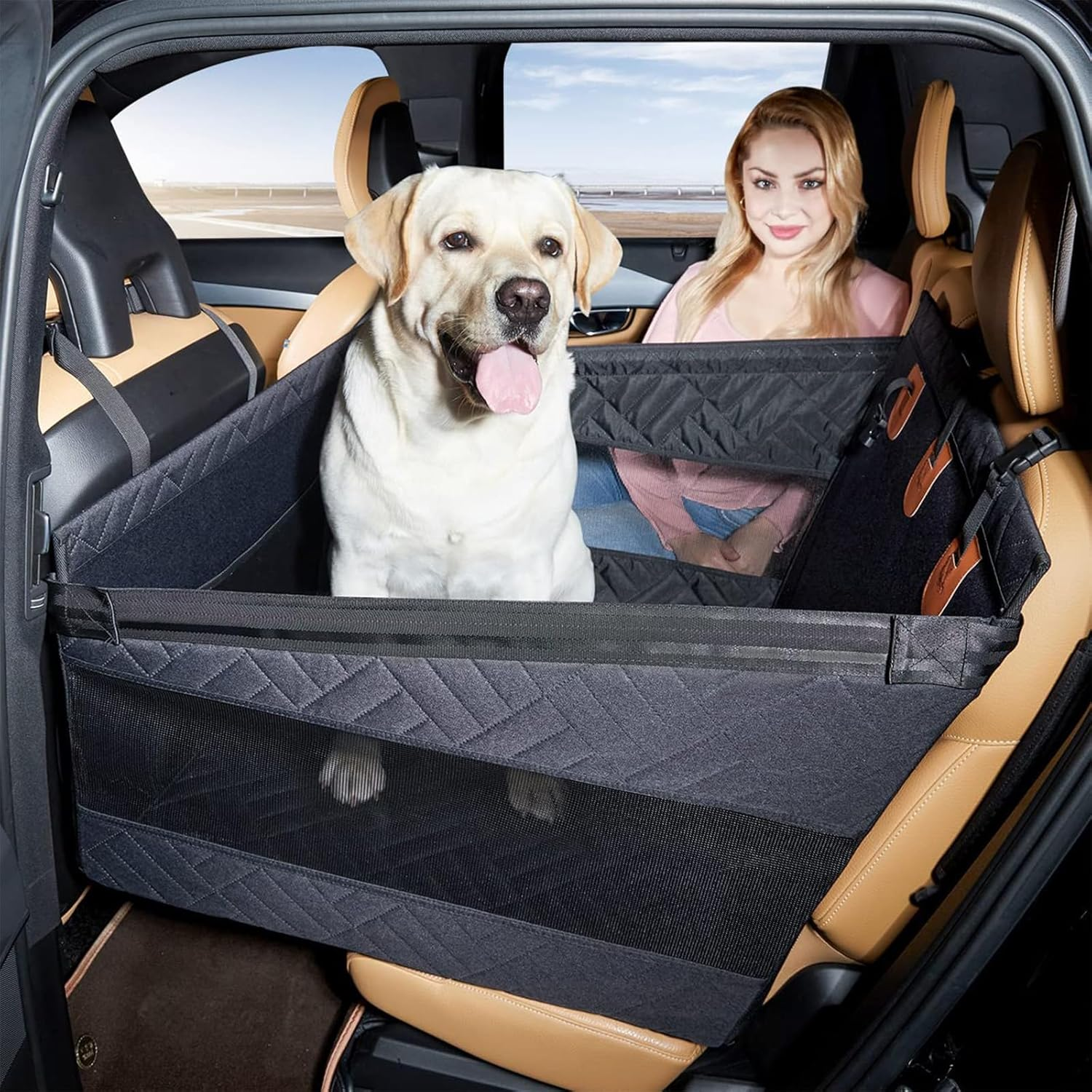 Cozioz Large Dog Car Seat with Back Seat Extender, Waterproof Pet Bed and Car Hammock for Medium & Large Dogs, Backseat Cover for Travel &ndash; Black (L Size) image number 3