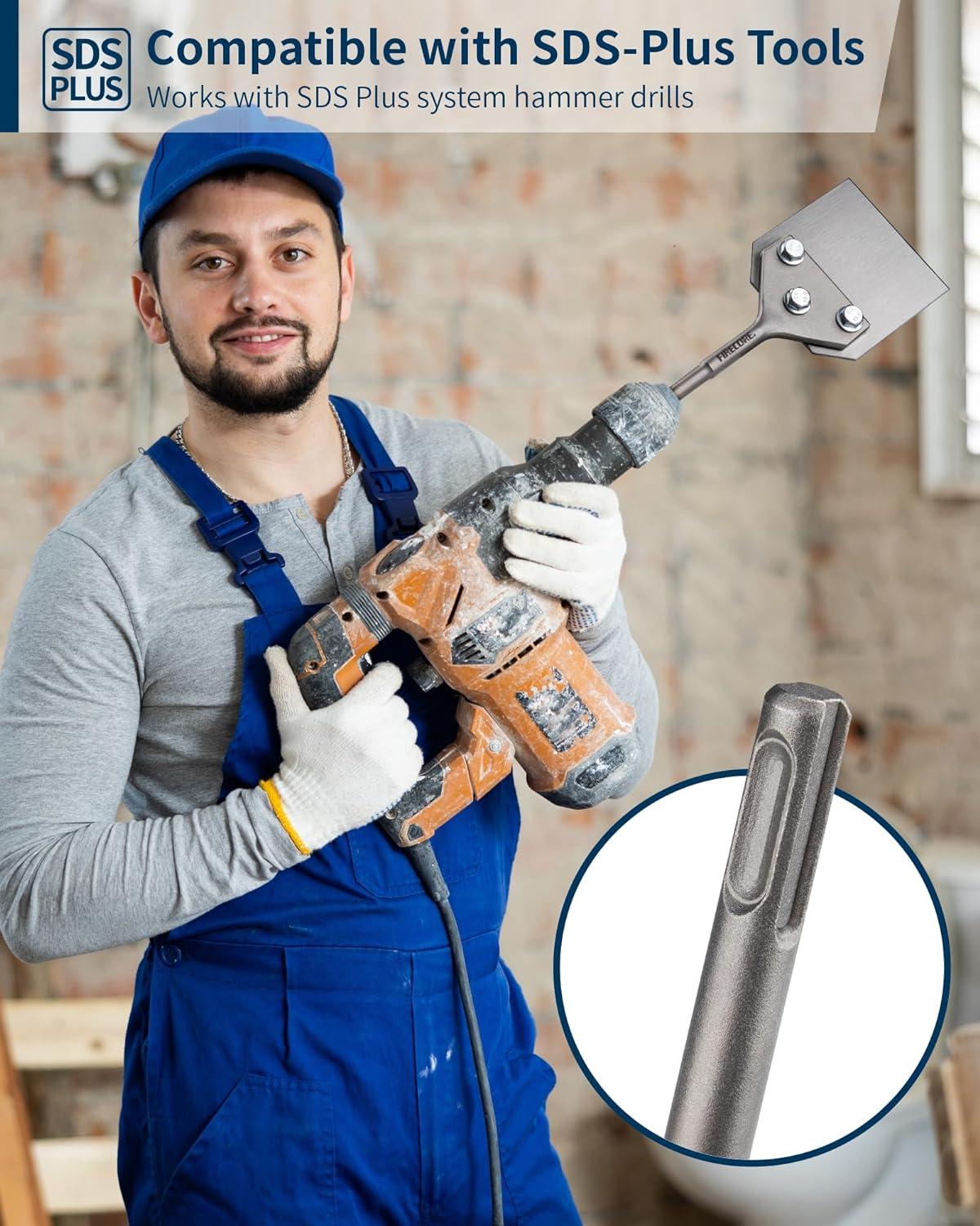 Firecore SDS plus Wide Flat Chisel 100X250Mm（4" X 10"）Floor Scraper, Tile Thinset Scaling Chisel, Thinset Scraper Adhesives Remover Wall Scraper Works with SDS plus Rotary Hammer（Fs21410） image number 4