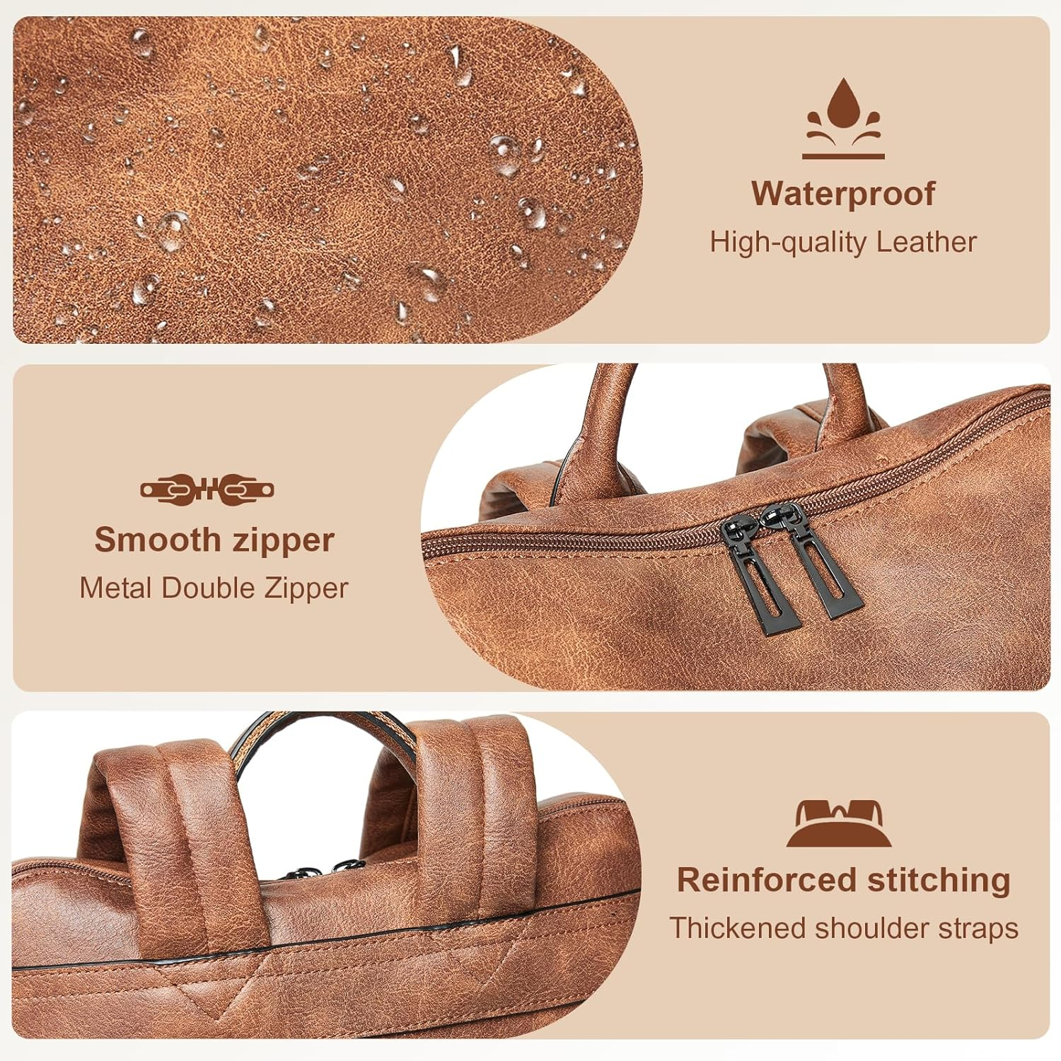 Shrrie Laptop Backpack for Women 15.6 Inch,Travel Leather Backpack Purse Nurse Teacher Carry on Backpack - Two-Tone Black image number 7