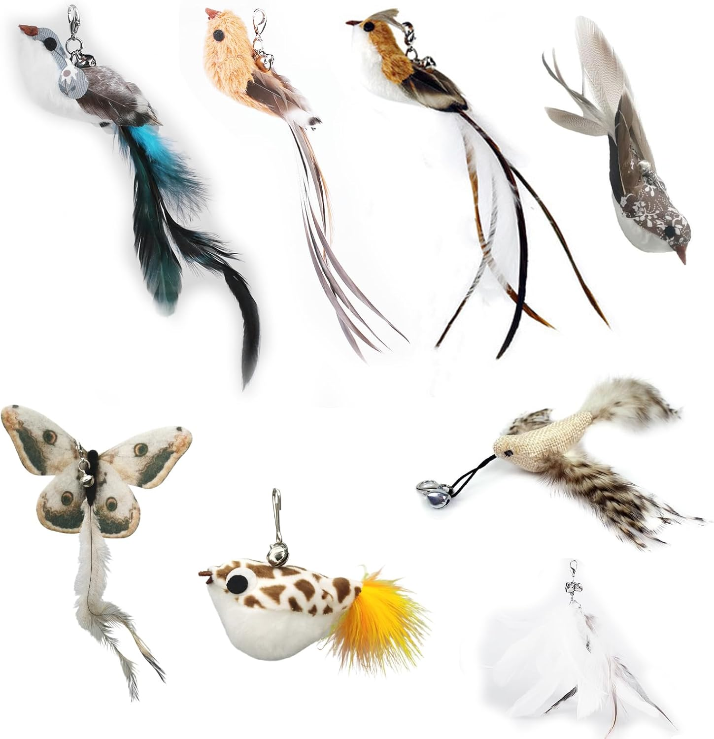 YIDM Cat Toy Feather Cat Angel Replacement Feathers: 8 Pieces Interactive Cat Toy Feather with Bell, Cat Fishing Rod Replacement Feathers, Cat Toy Interactive Feather Intelligence Toy image number 3