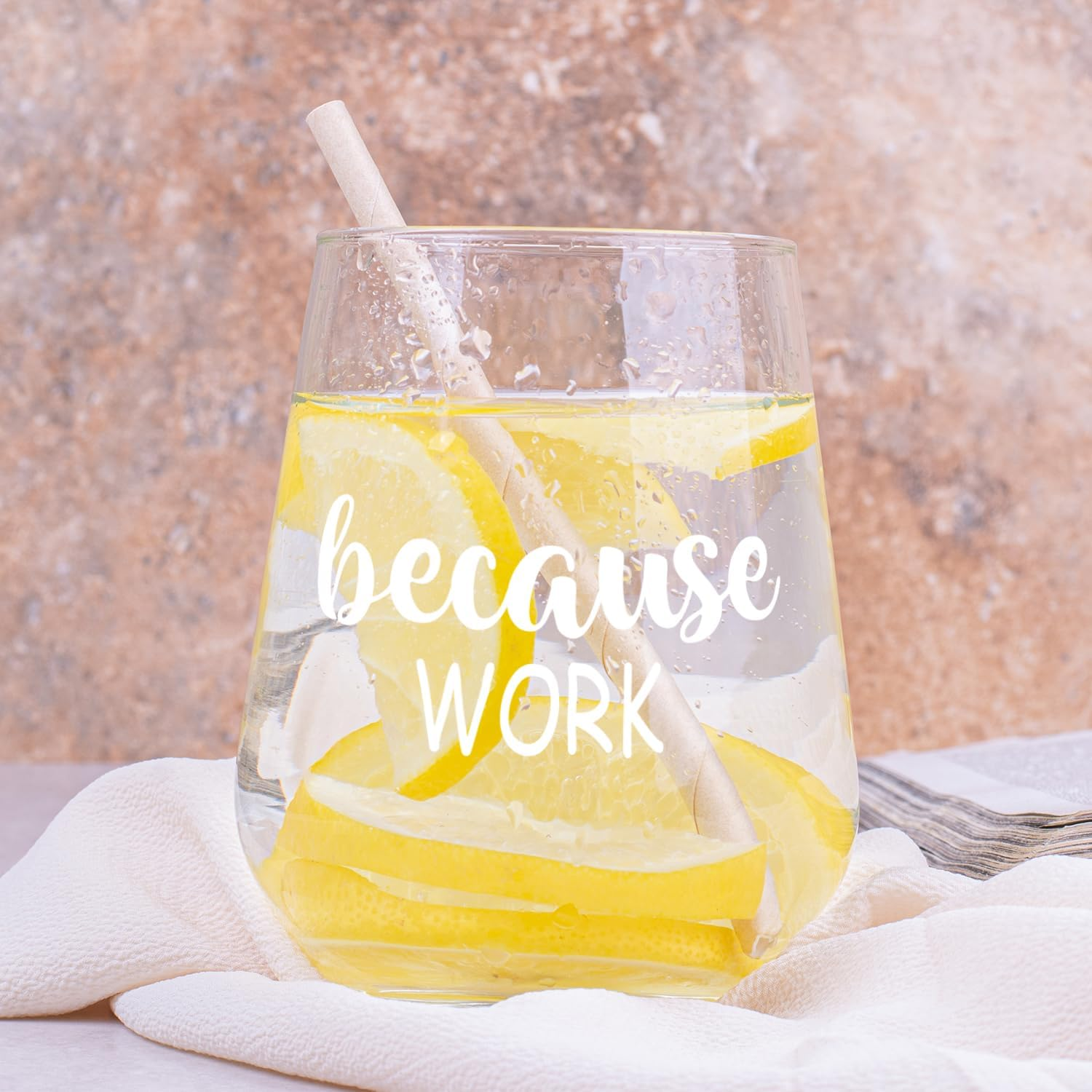 Fatbaby Funny Wine Glass for Coworker Boss Lady Secretary,Work Besties, Humorous Christmas Office Gag Gift, Because Work Stemless Wine Glass for Employee Friends 15OZ - Because Work image number 2