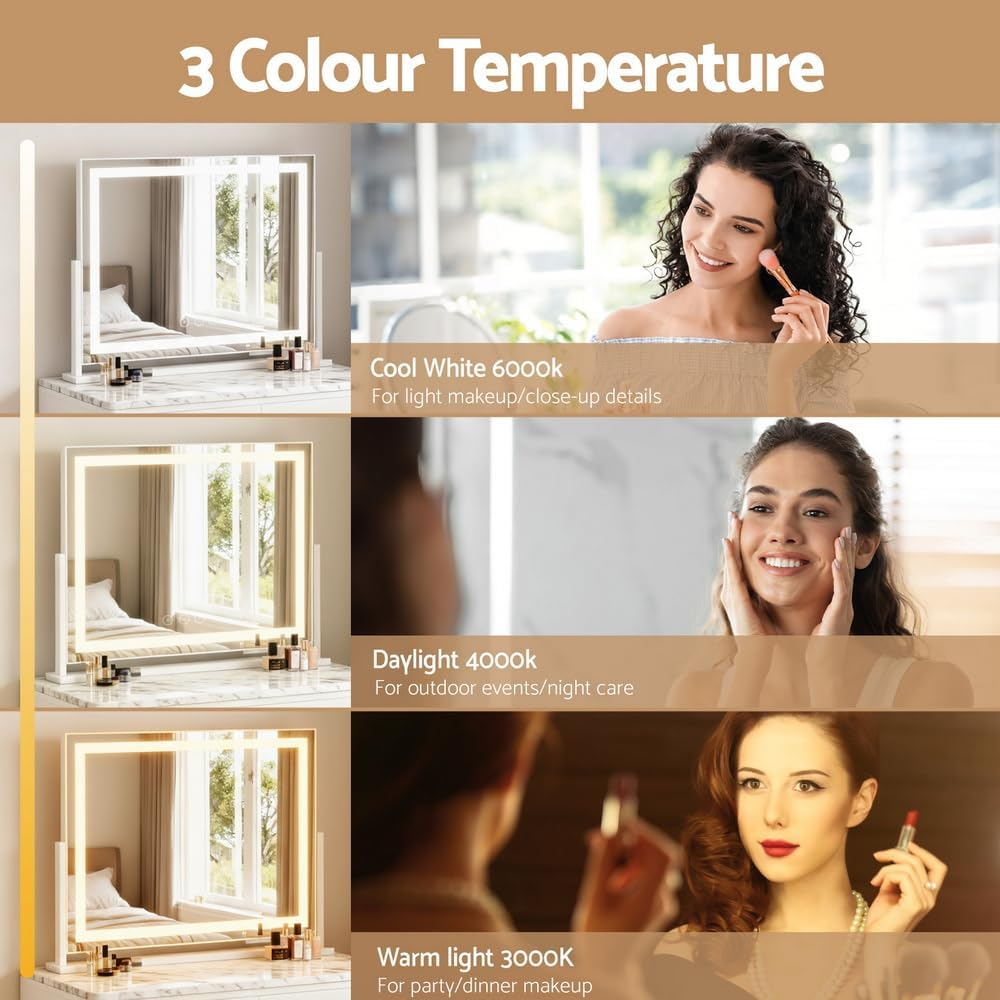 Embellir Makeup Mirror 58X46Cm 360～ Rotatable Vanity Mirror with Lights Bright Light Strip 3 Colour Temperatures Adjustable Brightness image number 6
