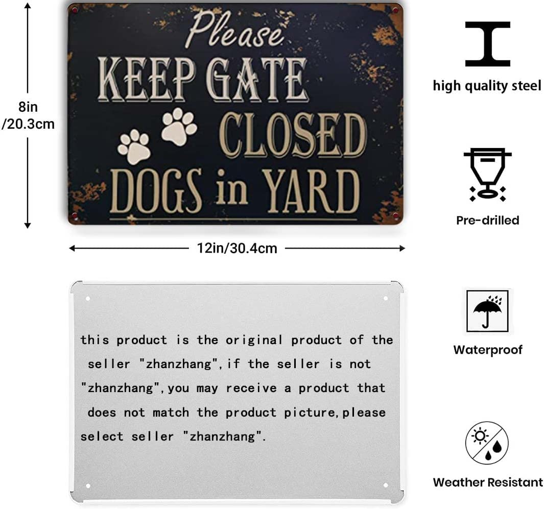 Nede Please Keep Gate Closed Dogs in Yard Reto Vintage Metal Tin Signs (13) for Lawn Garden Yard Signs 8X12Inchs image number 1