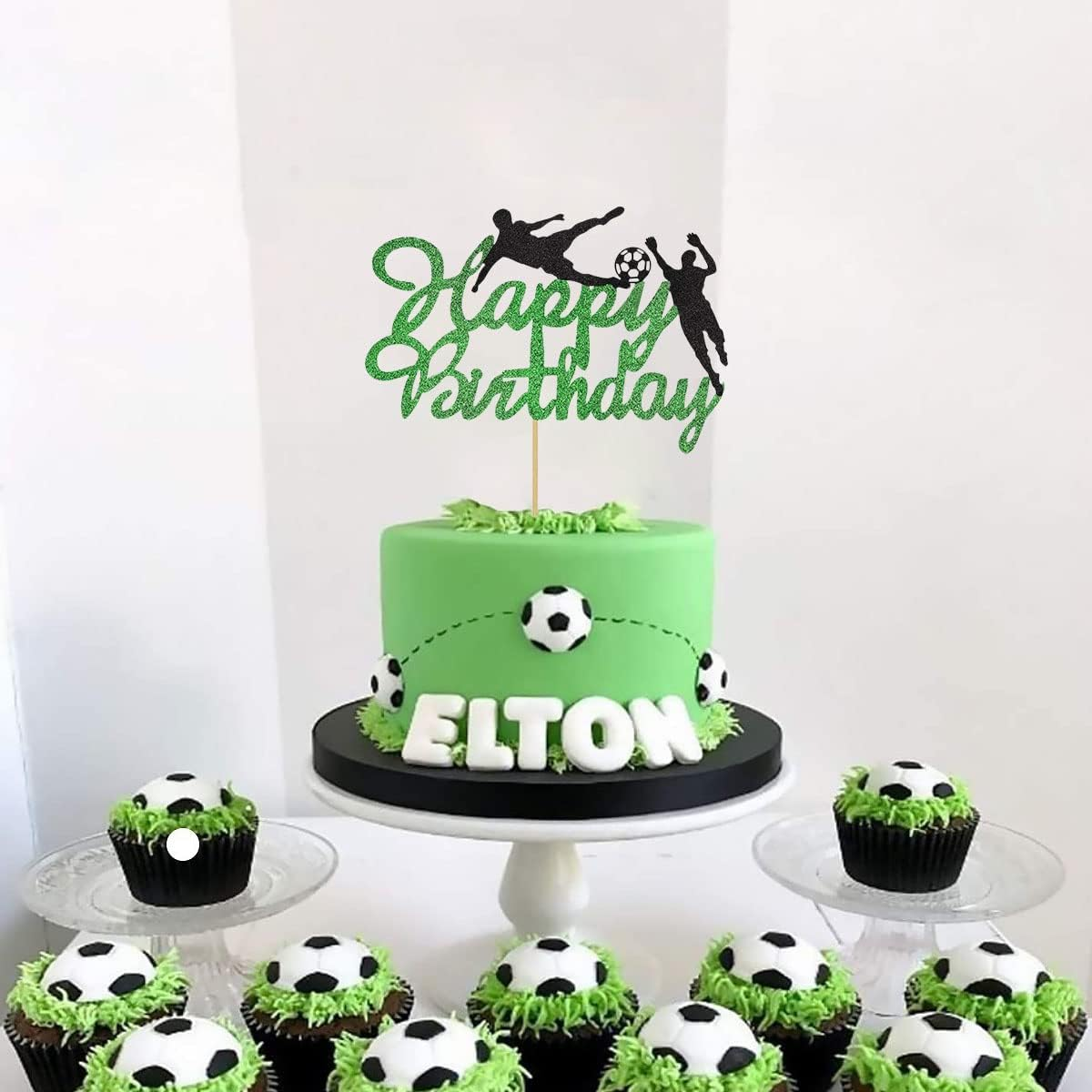 1 Piece Soccer Football Cake Topper Creative Football Player Cake Decoration Green Black for Man Boy Girl Sports Theme Birthday Party Cake image number 1
