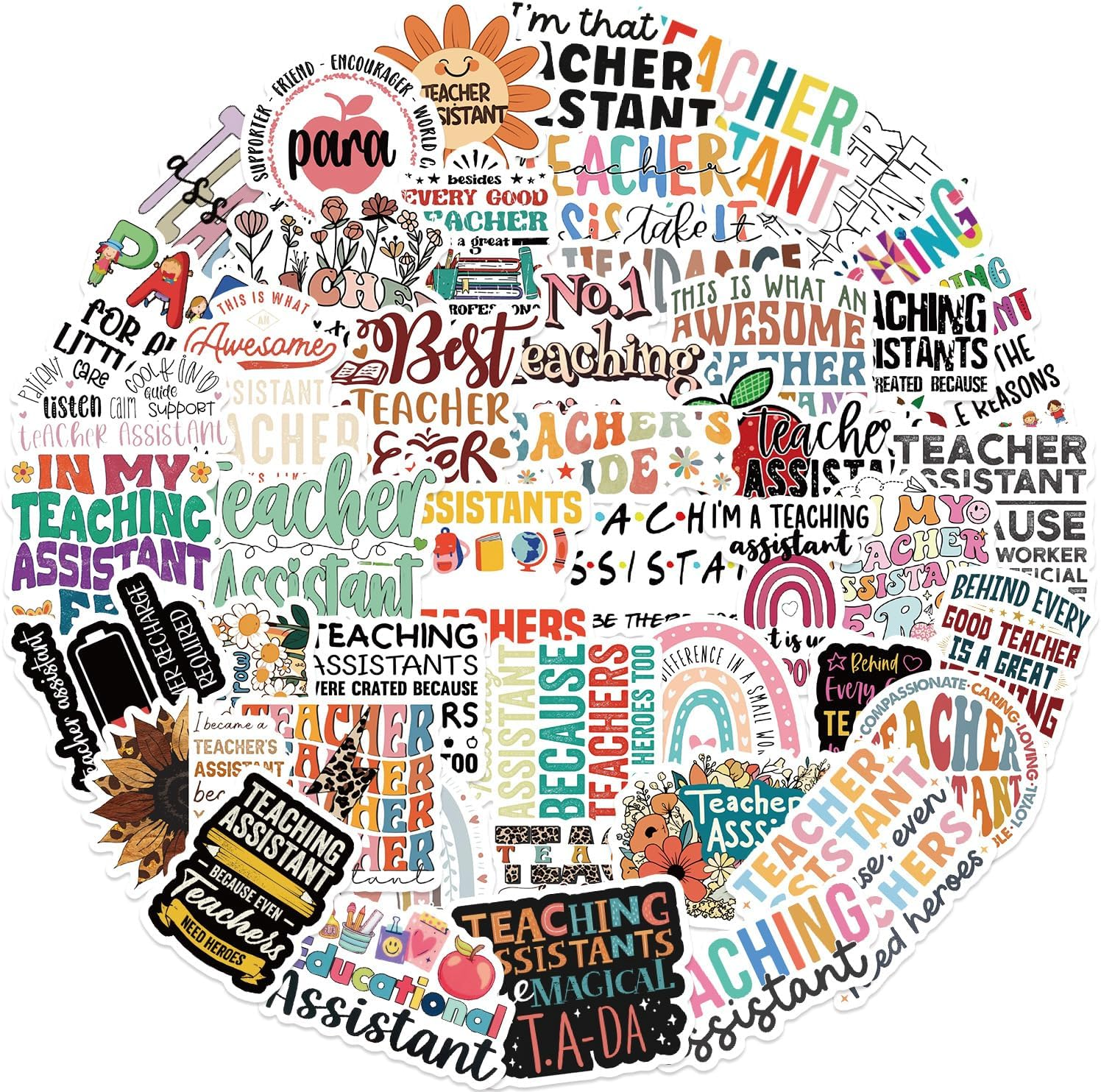 50 Pcs Teacher Assistant Stickers for Kid Teens Girls Boys Adults,Teachers Stickers for Laptop,Water Bottles,Bicycle,Skateboard,Computer,Waterproof Vinyl for Wall,Graffiti Stickers Pack image number 4