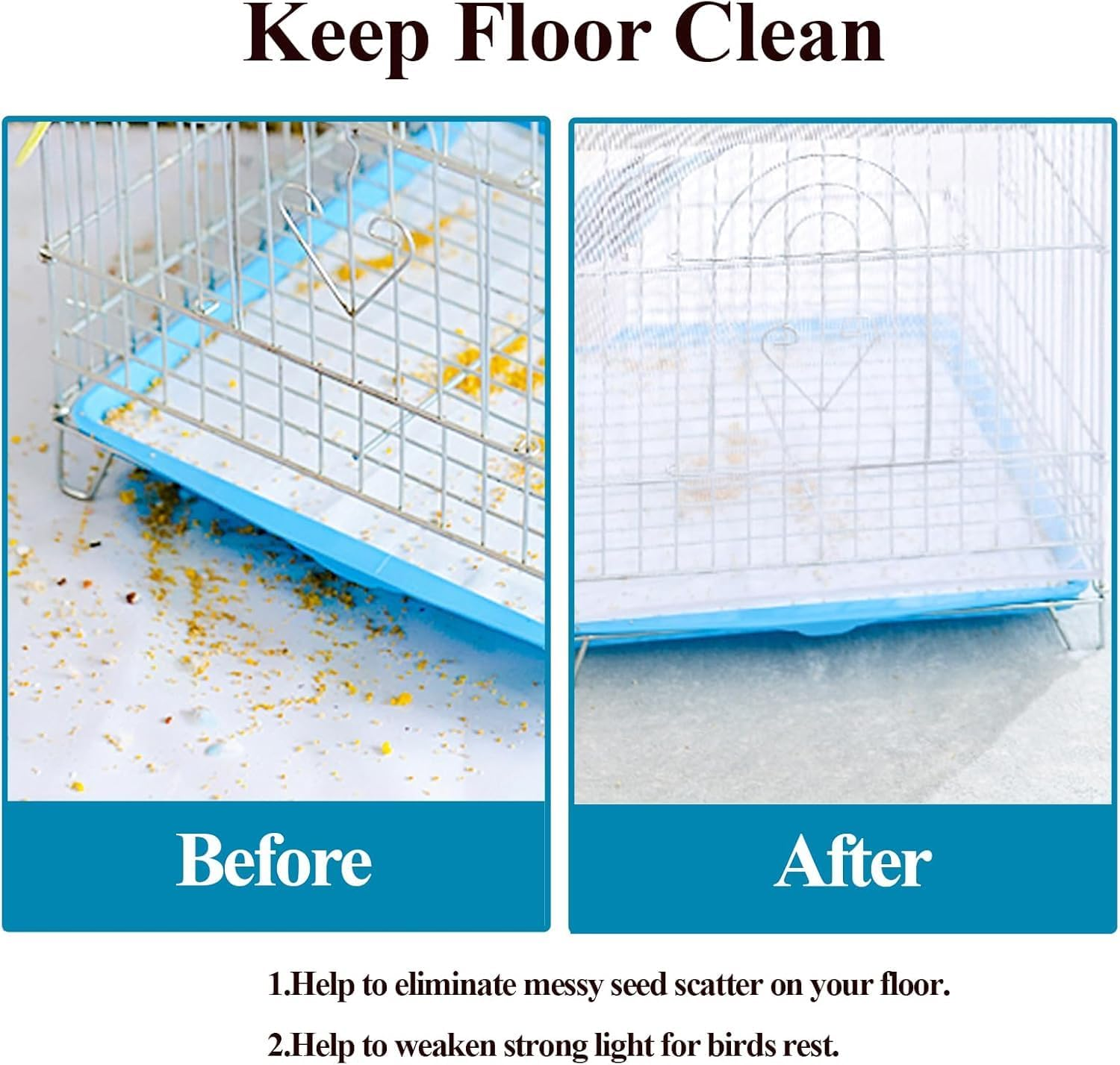 ASOCEA Bird Cage Seed Catcher Adjustable Bird Cage Cover Soft Nylon Mesh Net with Drawstring Birdcage Skirt Feather Guard for round Square Cages (Black) (300 X80 Cm White) image number 5