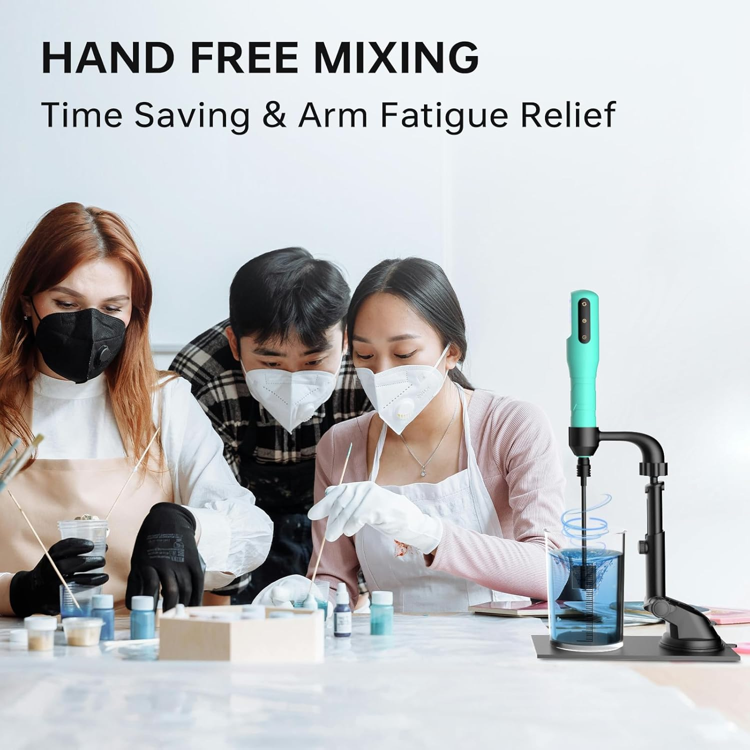 Rechargeable Resin Mixer with Stand | 3 Speeds Control | Timed Stop Function | 4 Electric Stirrer Paddles for Epoxy Resin, Silicone, Paint Mixing, Soap Making, Resin Tools, DIY Crafts (Light Green) image number 2