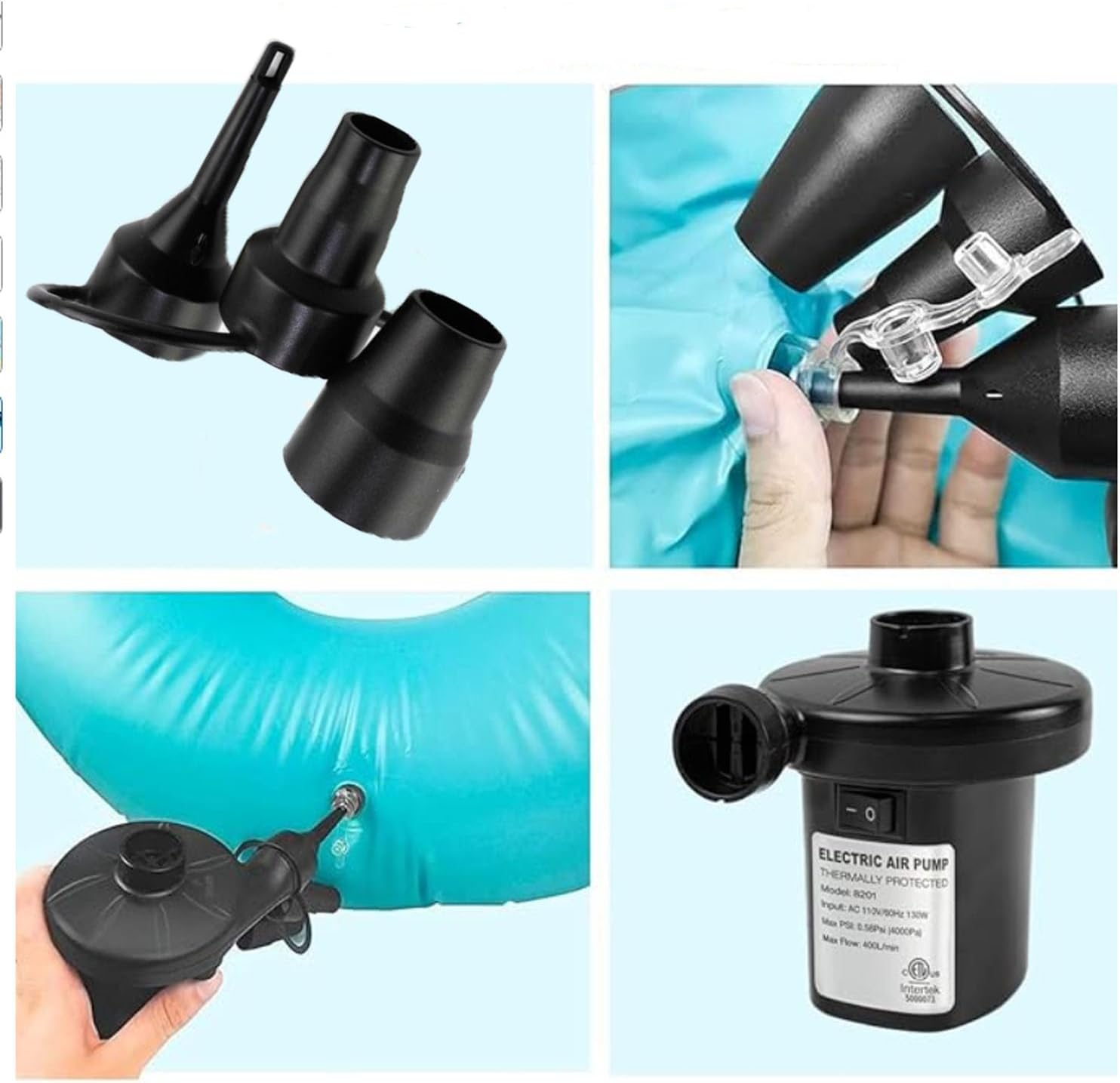 6 Black Electric Air Pump Nozzles - Multifunctional Mattress Air Pumps, Vacuum Compression Bag Pump Nozzles, Portable Air Extraction Tools, Suitable for Home and Travel Use image number 4