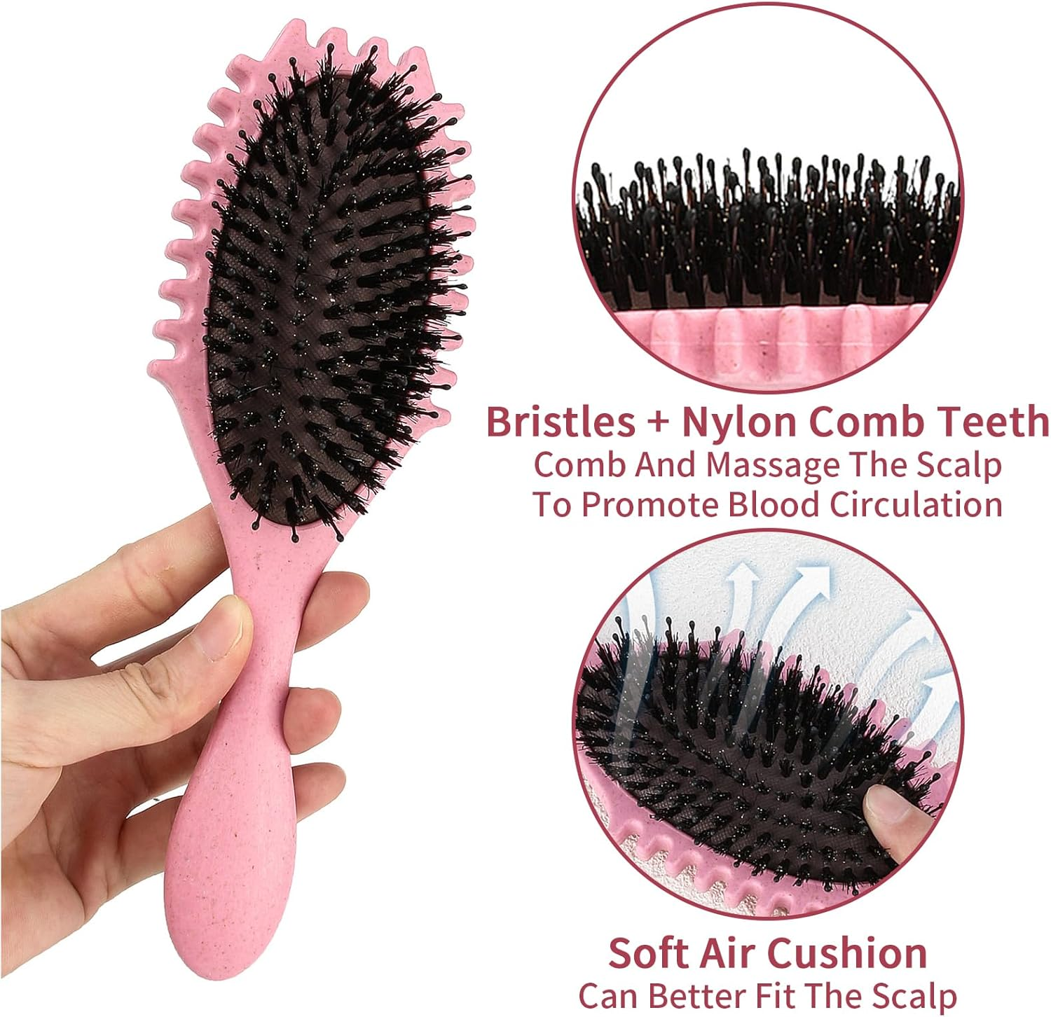 Wesoke Curl Defining Brush & Scalp Massager, Curly Hair Brush for Detangling, Shaping and Defining Curls for Women Men, Long Shampoo Brush with Soft Silicone Bristles for Hair Care Relaxation, Pink image number 6
