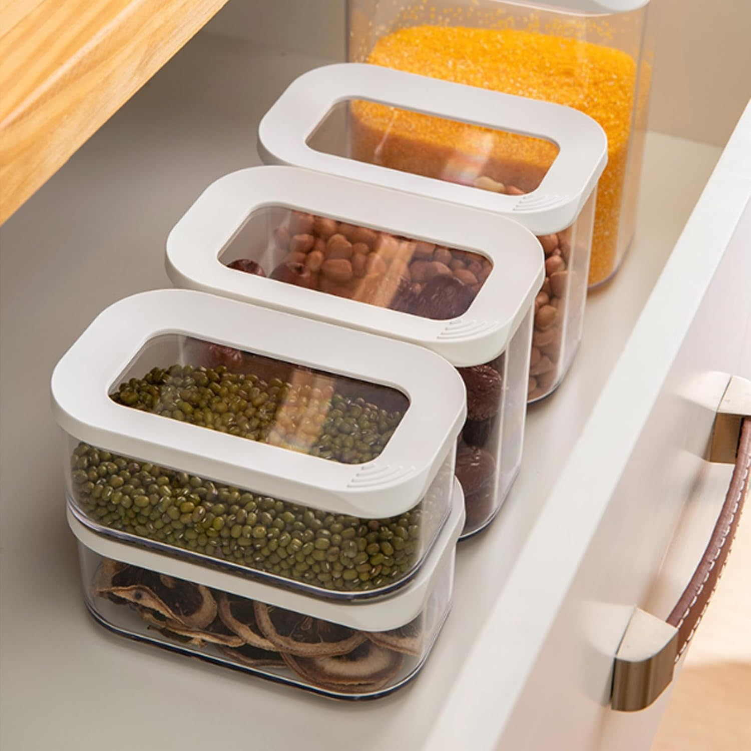 Set of 5 Plastic Storage Jars with Lid, Airtight, 1000 Ml, Rectangular Kitchen Storage & Organisation, White Containers, Cornflakes for Sealing and Preserving Food image number 3