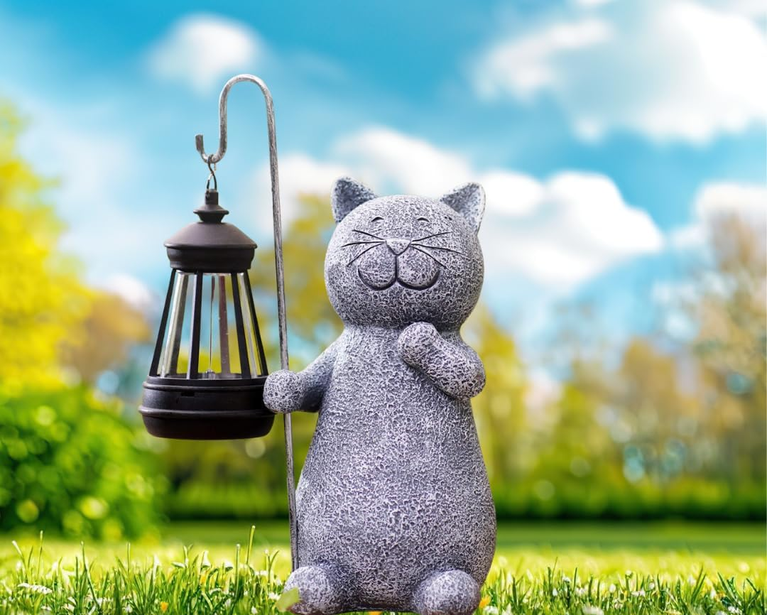 Tanner & Co Cat Solar Statue Garden Decor &ndash; Cat Gifts for Cat Lovers - Garden Ornaments Outdoor - Cat Decor Outdoor Statues -Cat Garden Figurines - Garden Solar Light Statue image number 5