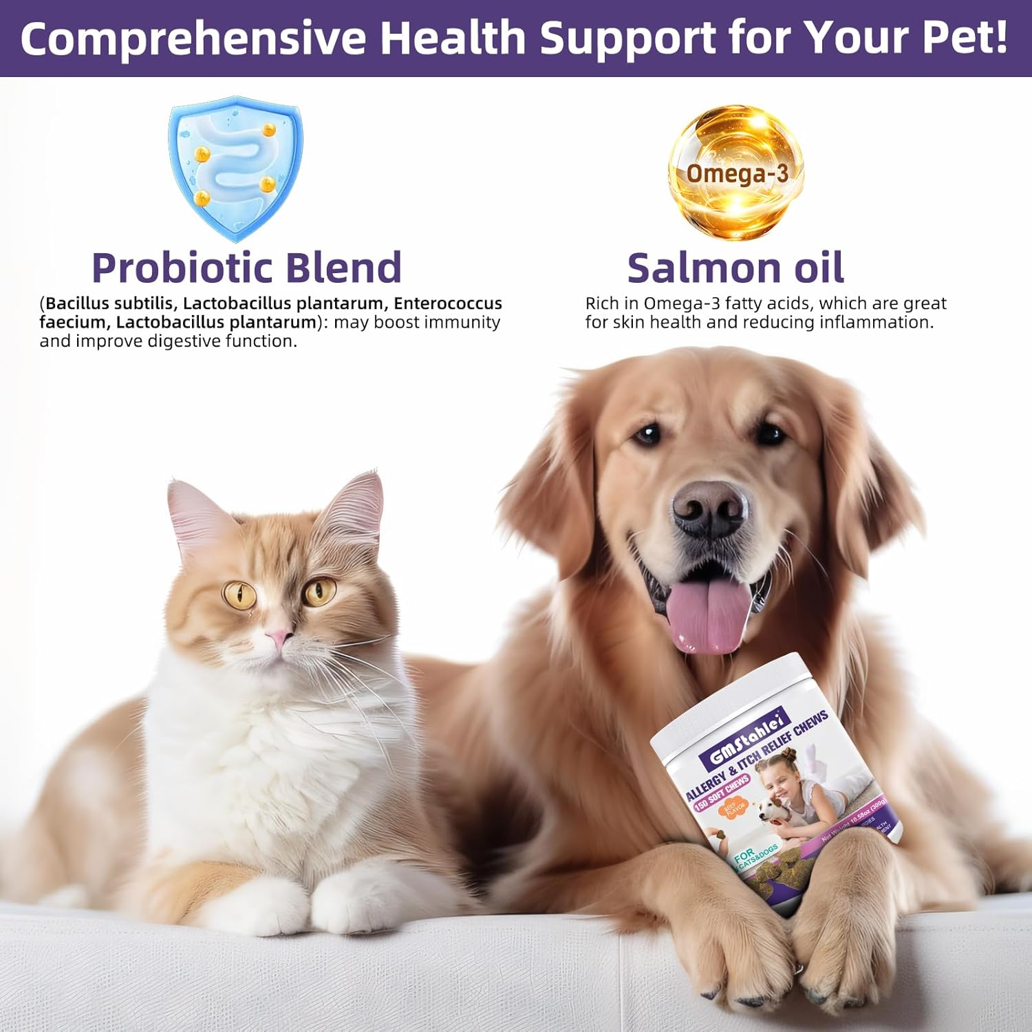 Dog Allergy Relief Chews,150 PCS Itchy Skin Relief Immune Treats with Omega 3 Fish Oil,Turmeric Probiotics for Dogs Itching,Skin and Coat Health for Dogs Itching, Licking & Separation image number 4