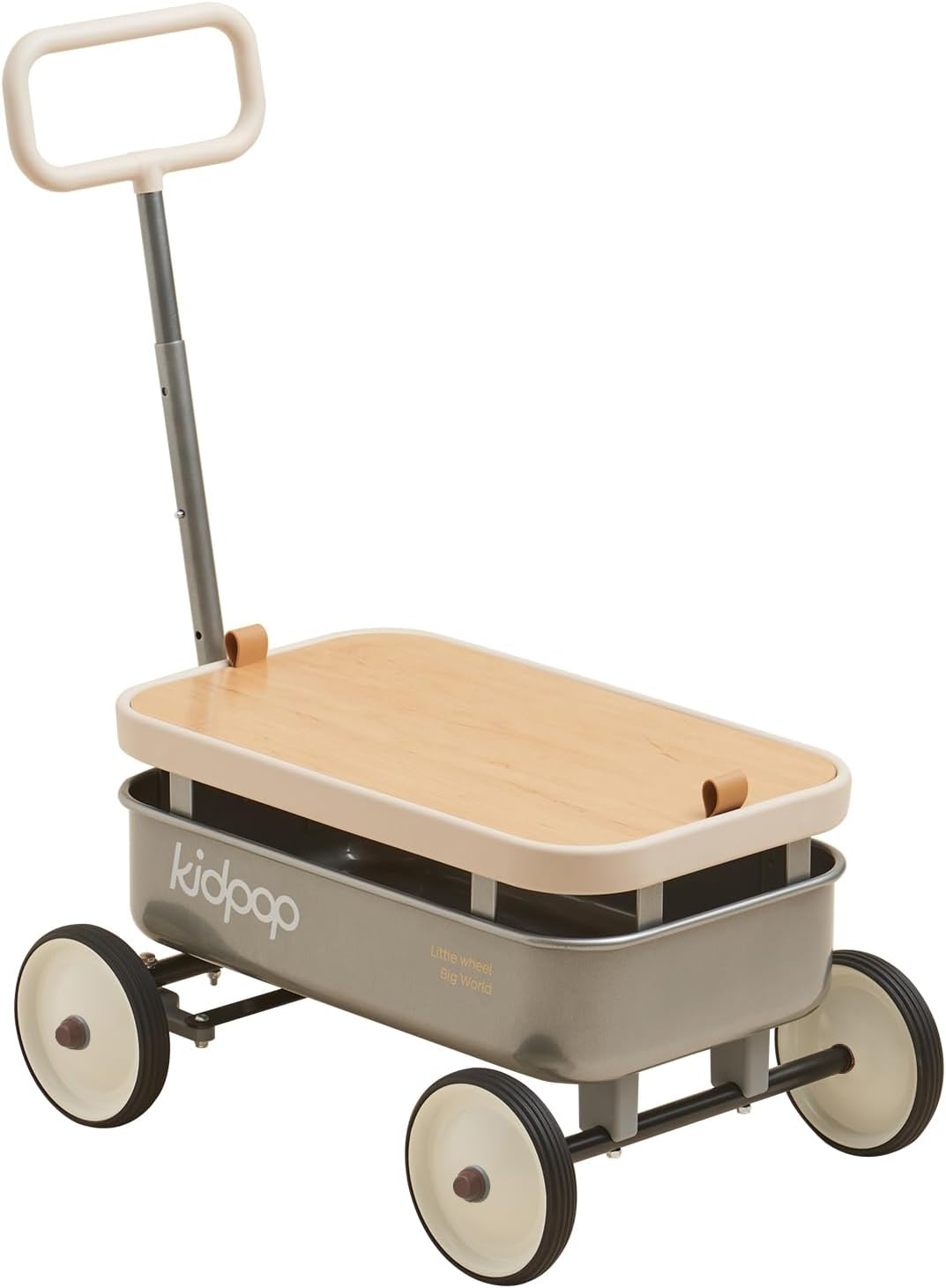 Pula-Wild 3-In-1 Kids' Pull-Along Wagon Toddlers Push Walker for 2.5-8, Removable Wooden Cover and Adjustable Handlebar, Birthday Gifts Max Weight 33 Lbs (White) image number 1