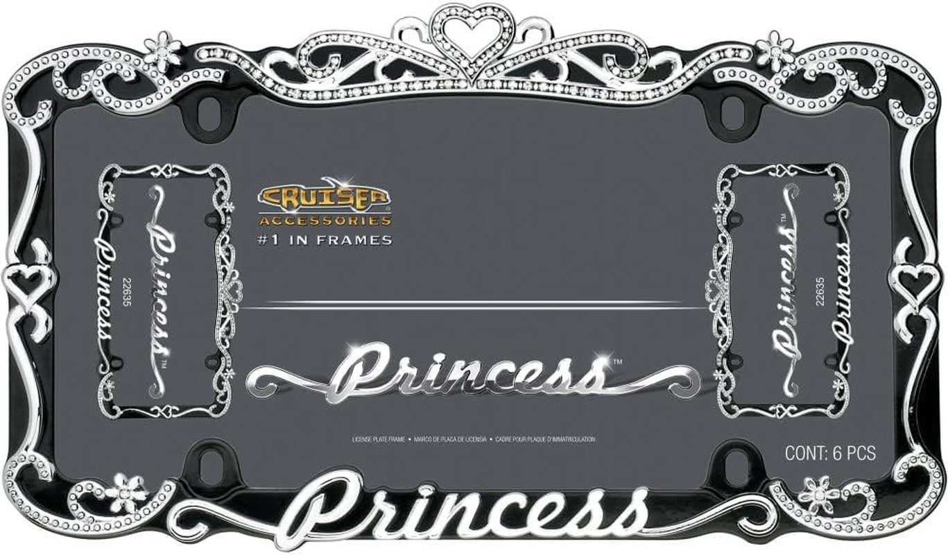 Cruiser Accessories Classic Frames Princess Heart Black Metal License Plate Frame - Bling Crystal Inlays image number 6