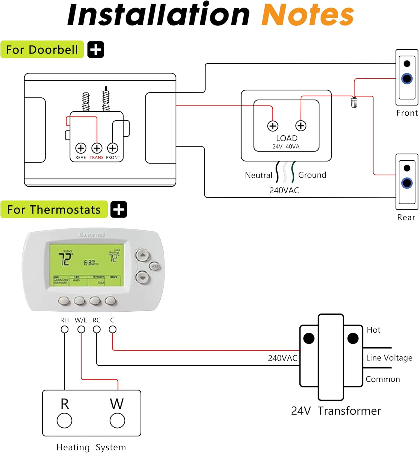 Arayuu 24V 40VA Thermostat and Doorbell Transformer Adapter Compatible with Nest Hello Doorbell, Ecobee, Saswell, Nest, Sensi and Honeywell Thermostat, All Versions of Ring Doorbell Power Supply image number 4