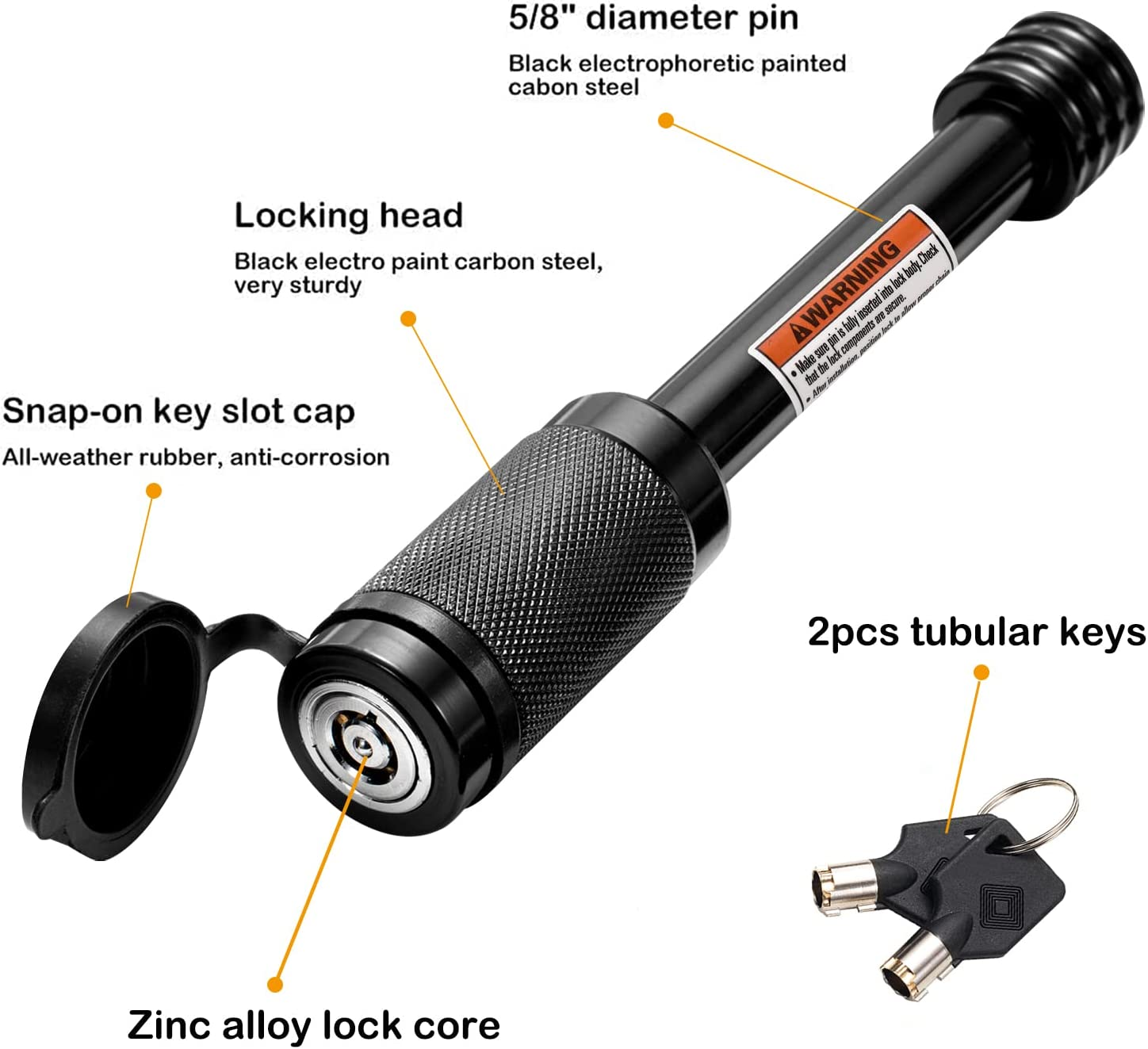 CZC AUTO Hitch Receiver Pin Lock, Trailer Receiver Lock with 5/8" Pin for Class III IV 2" and 2-1/2" Receiver, for Hitch Bike Rack Tray Ball Tow Rope for Trailer Truck Car Boat (1 Pack, 5/8 Inch Pin) image number 1