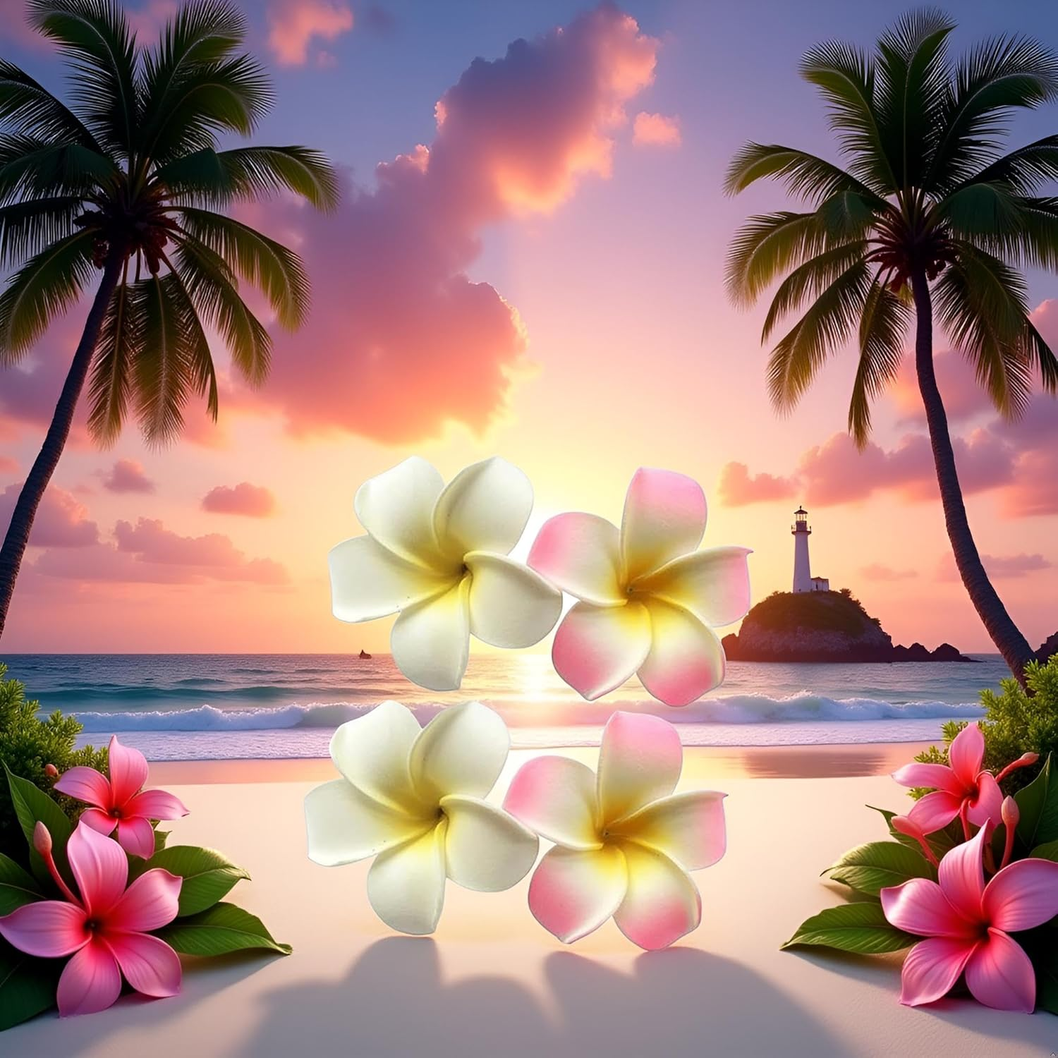 Pack of 4 7 Cm White and Pink Hawaiian Frangipani Plumeria Foam Head Flower Party Beach Hair Clip Hair Clips image number 4