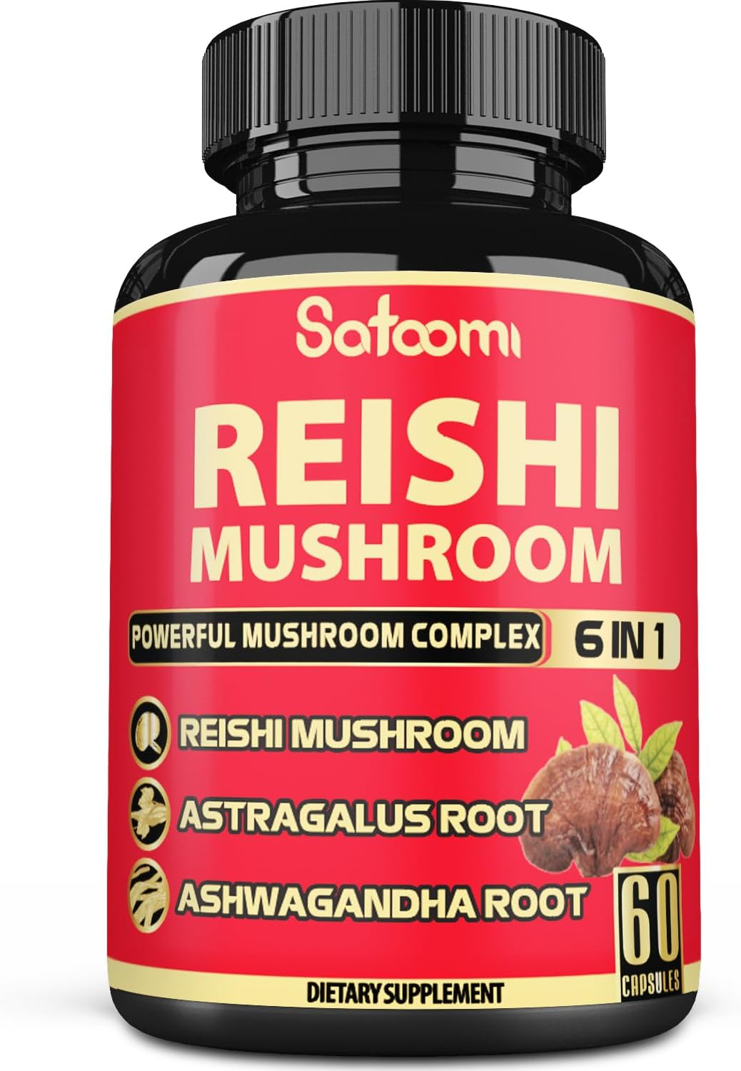 6In1 Reishi Mushroom Supplement Capsules - 6 Natural Ingredients - 60 Vegan Caps for a 2-Month Supply image number 6
