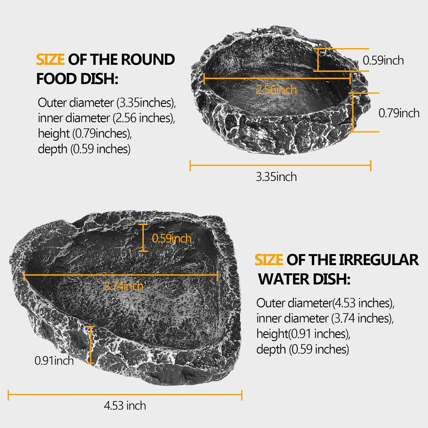Reptile Water Dish Food Bowl for Bearded Dragon Tank Accessories, Hygger Zoo Reptile Rock Feeder for Reptile Tank 2 Pack Corner Resin Terrarium Bowl for Leopard Gecko Hermit Crab Tortoise Snake, Black - Black image number 4