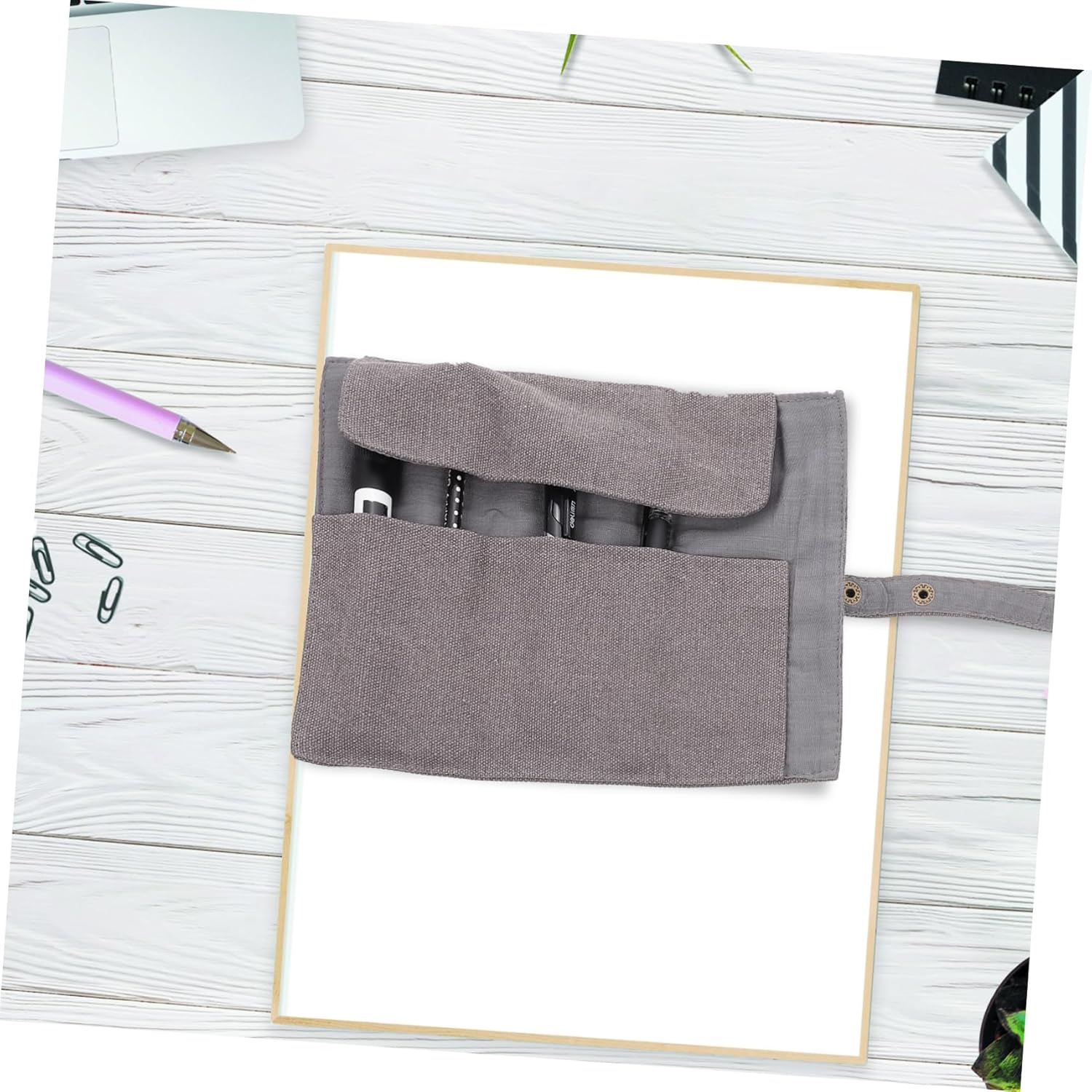DIYEAH Stationery Office Product Roll up Pencil Storage Bag Pencils Canvas Bag image number 6