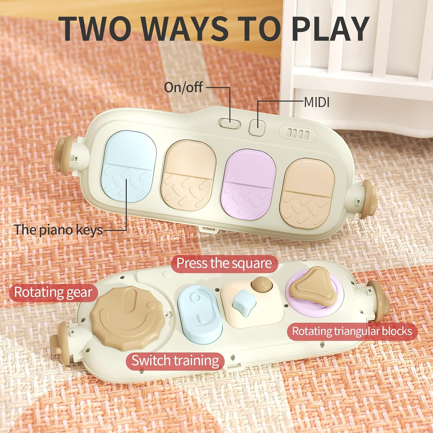 Jovow 2 in 1 Baby Gym with Walker,Baby Play Mat with 4 Infant Learning Sensory,Double-Sided Multifunctional Removable Play Piano Panel,Sit-To-Stand Learning Walker for 0-24 Months Boy Girl [White]