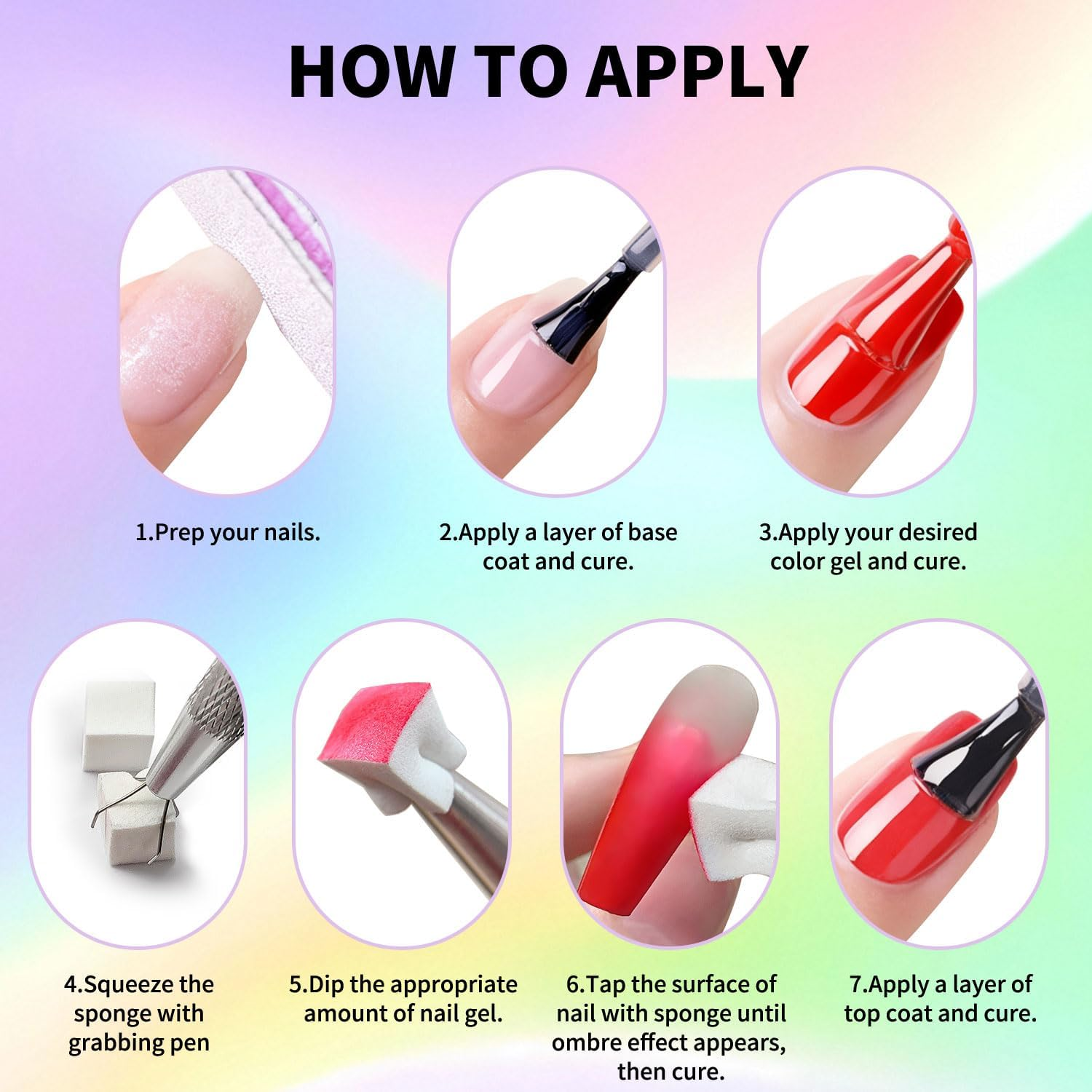 Ombre Gel Nail Polish Set - 9 Vibrant Colors for Gradient, Aura & Blush Nails - Beginner-Friendly Patting Gel, Long-Lasting, No Wipe, UV/LED Curing with Nail Sponges (03)