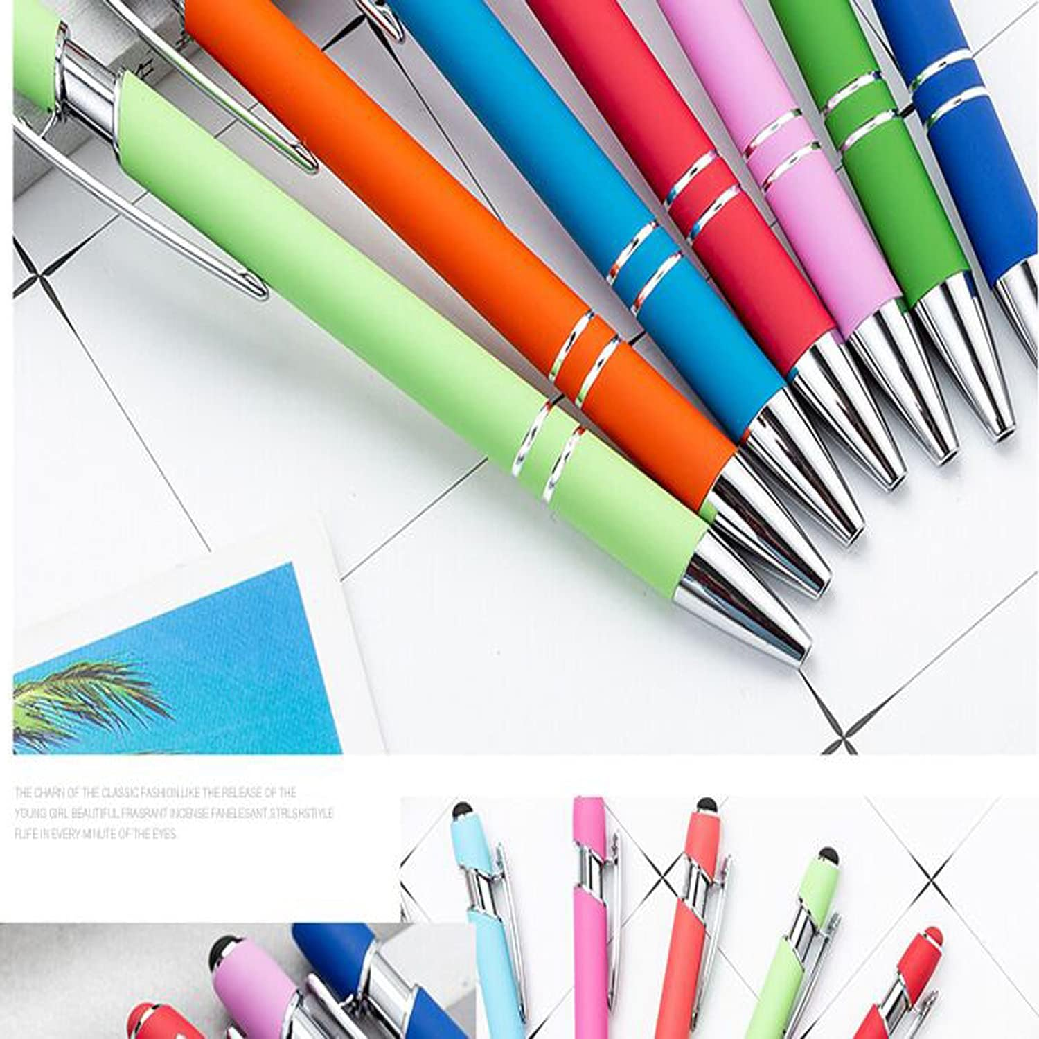 10Pcs Ballpoint Pen with Stylus Tip, 1.0 Mm Black Ink Metal Pen with Bonus 10Pcs Ballpoint Pen Refills, 2 in 1 Stylus Ballpoint Pen for Touch Screens, Cute Pens Office Supplies for Women&Men. image number 4