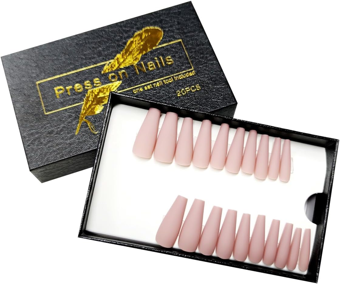 Press on Nails Fake Long Coffin Nail Tips Nude Matte 20 Pcs image number 3