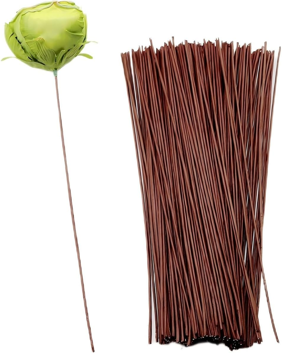HIGHROCK 100Pcs Artificial Flower Branch, 40Cm Floral Stems, Brown Flower Wire Wrapped with Paper, Florist Wire for Artificial Flowers, Wreath, DIY Bouquet (2Mm)