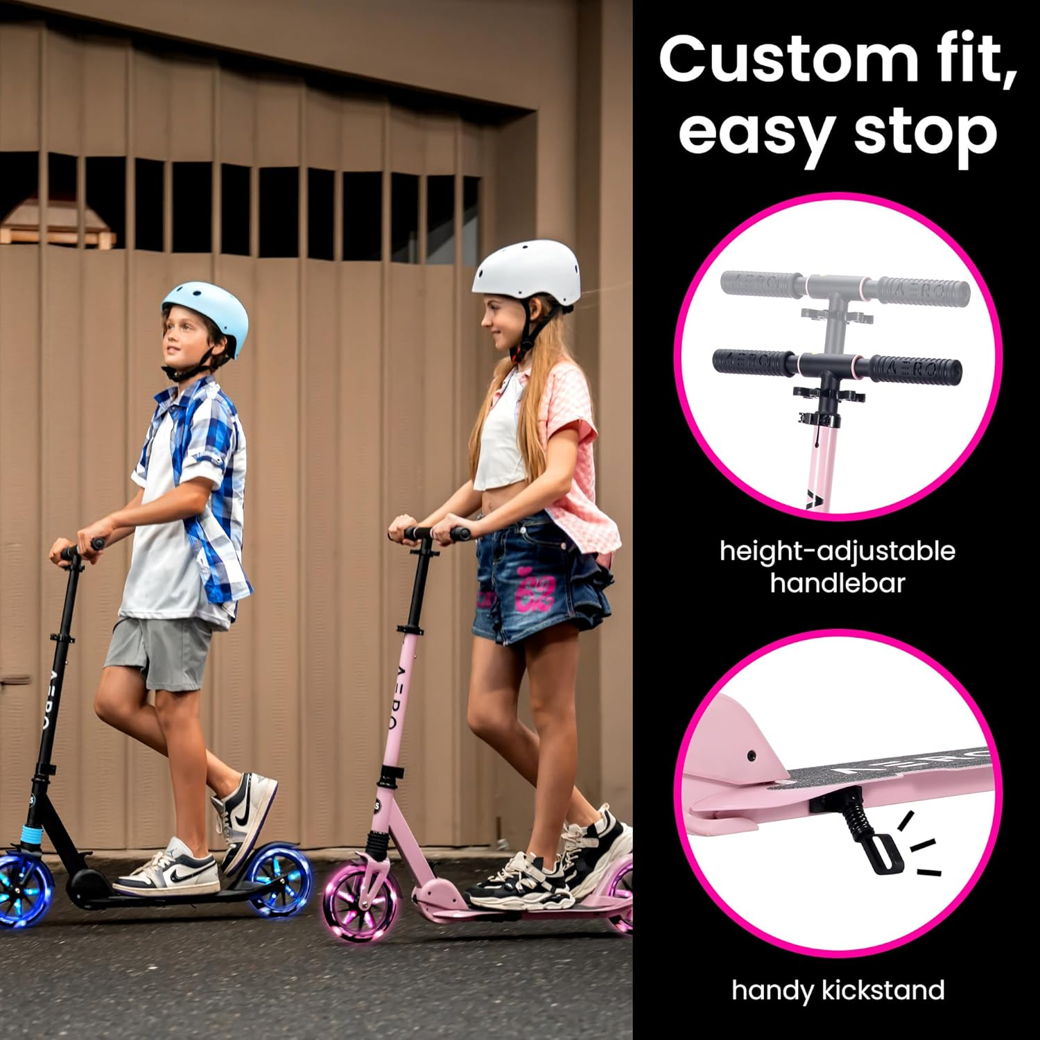 Aero Big Wheels Kick Scooter for Kids 6+, Teens & Adults | Light up Wheels, Hand Brake, Rubber Deck Mat & Shock Absorption | Foldable & Height Adjustable image number 5
