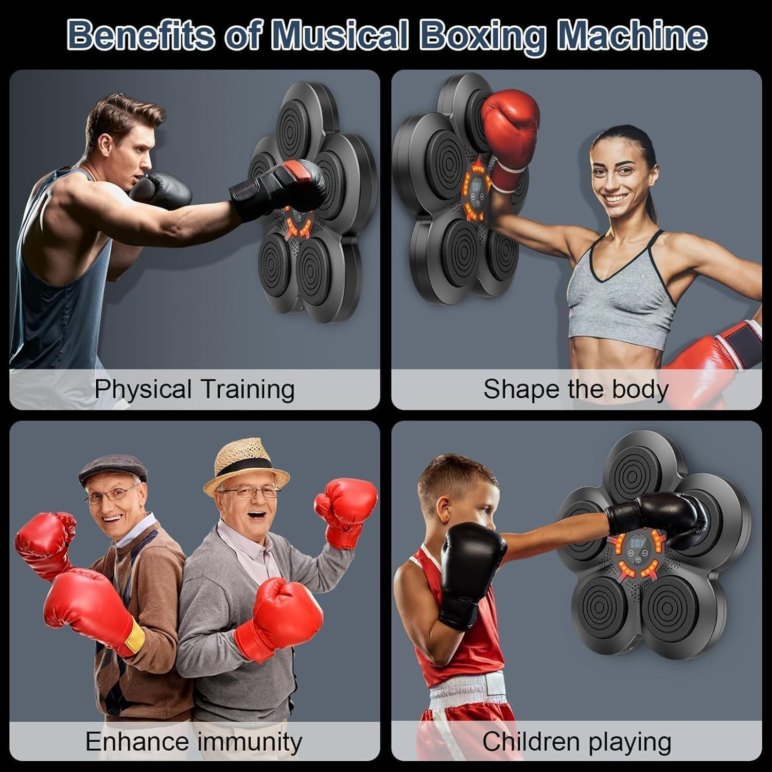Music Boxing Machine with Boxing Gloves, Wall Mounted Punching Machine Bluetooth Music Boxings Trainer Equipment for Adults and Kids Training Beat Punch Pad Home Gym Electronic Workout image number 5