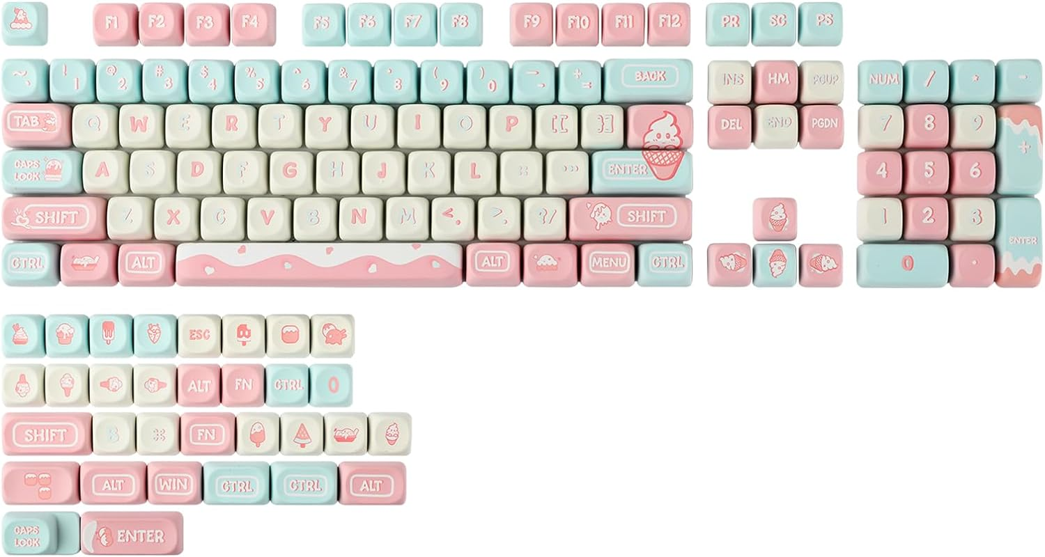 Kiiboom X Maorbeng Meow Meow Squad Keycaps Set, Dye-Sublimation PBT, Mao Profile, 142 Keys Custom Keycaps for ANSI Layout, MX Switches Mechanical Gaming Keyboard